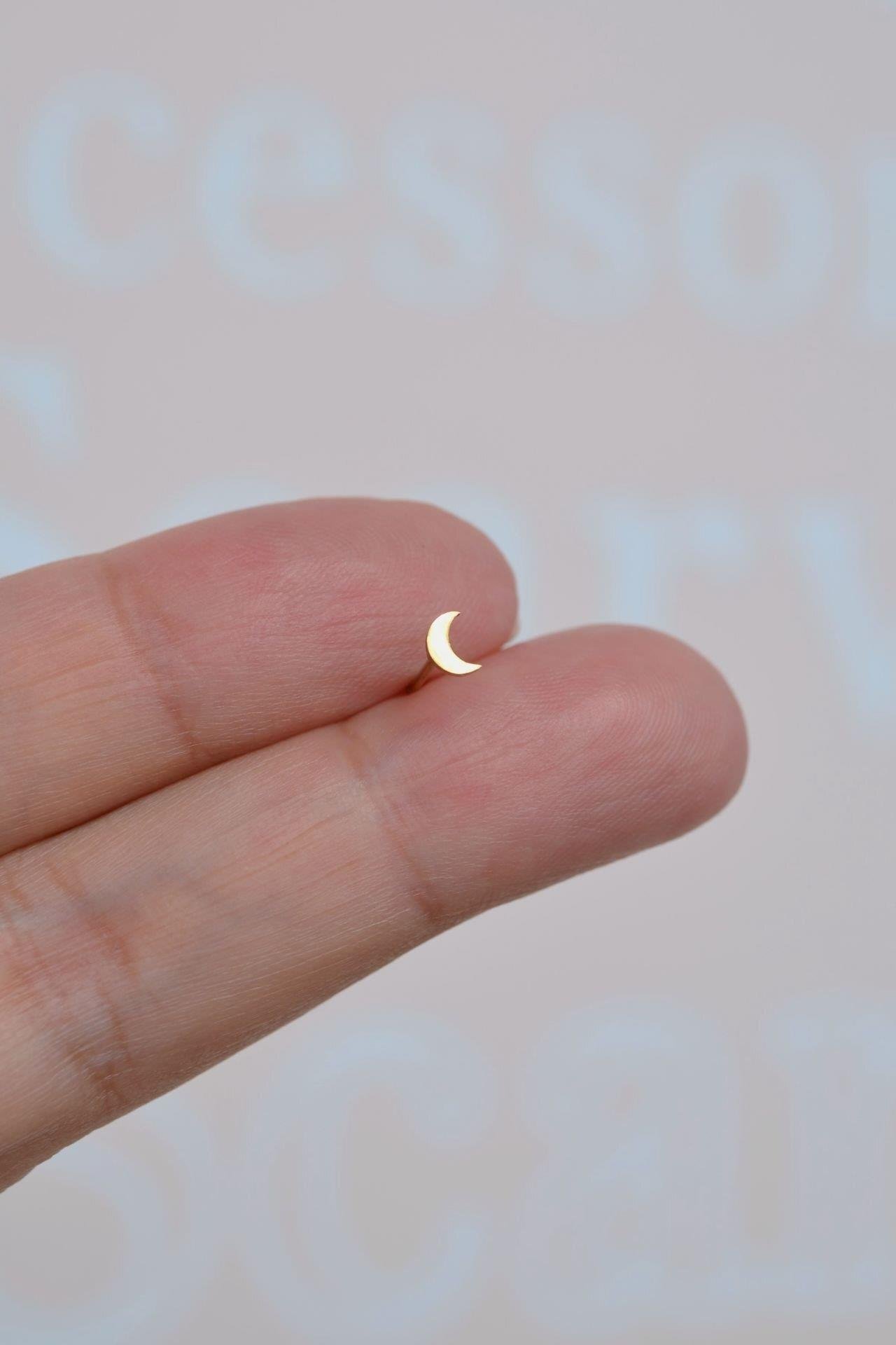 Mini Ay 316 L Çelik Hızma Gold Renk Hilal Ay