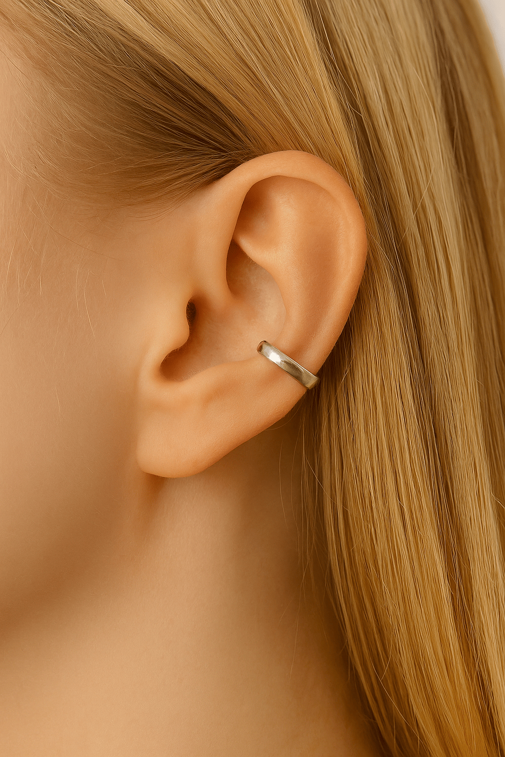 Mini Bombeli Earcuff Sıkıştırmalı Kıkırdak Küpesi Çocuk Boy Gümüş Renk