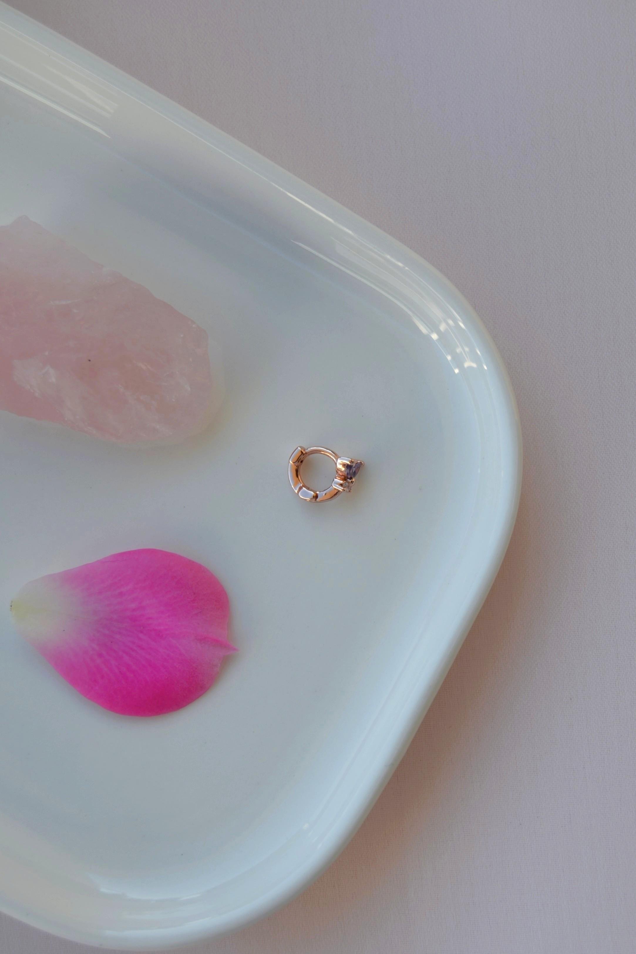 Minik Mor Kanatlı Kelebek Piercing | Rose Renk Zirkon Taşlı