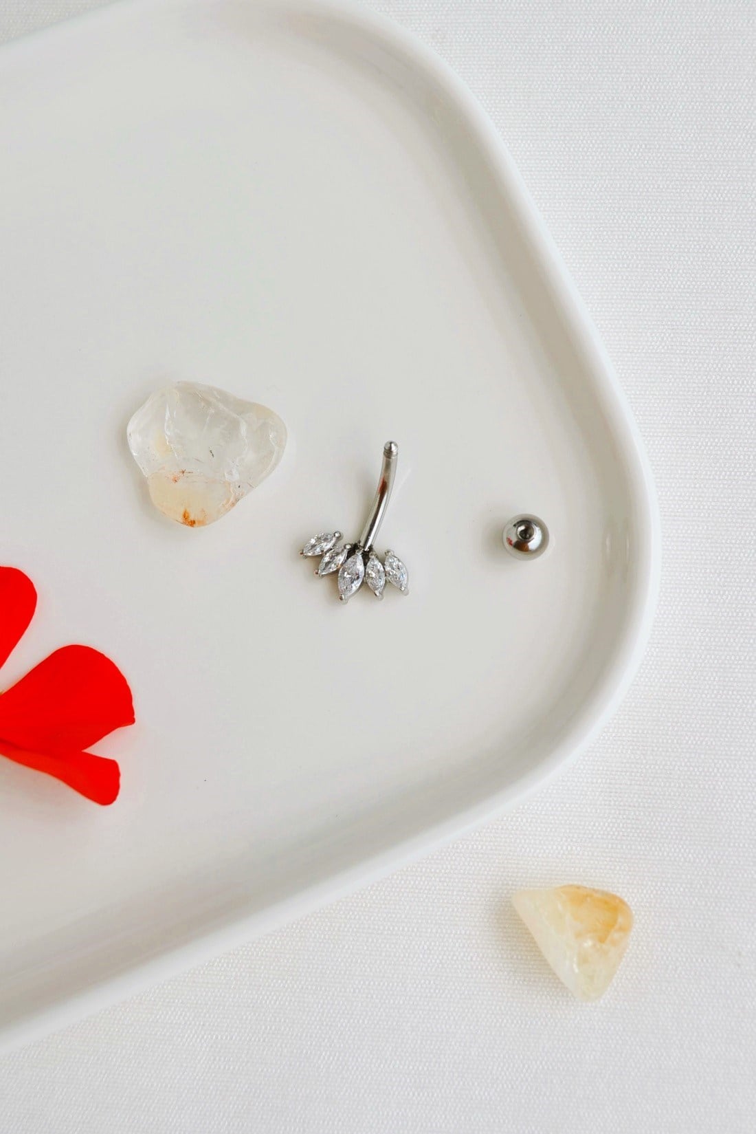 Minimal Markiz Taşlı Göbek Piercingi %100 Çelik 10 mm Bar Gümüş Renk