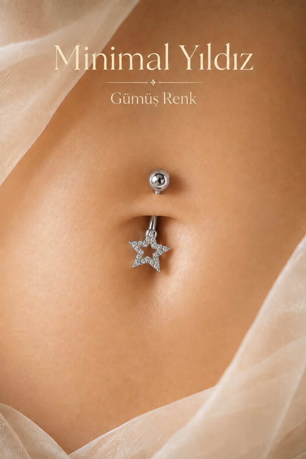 Minimal Yıldız Zirkon Taşlı Göbek Piercingi