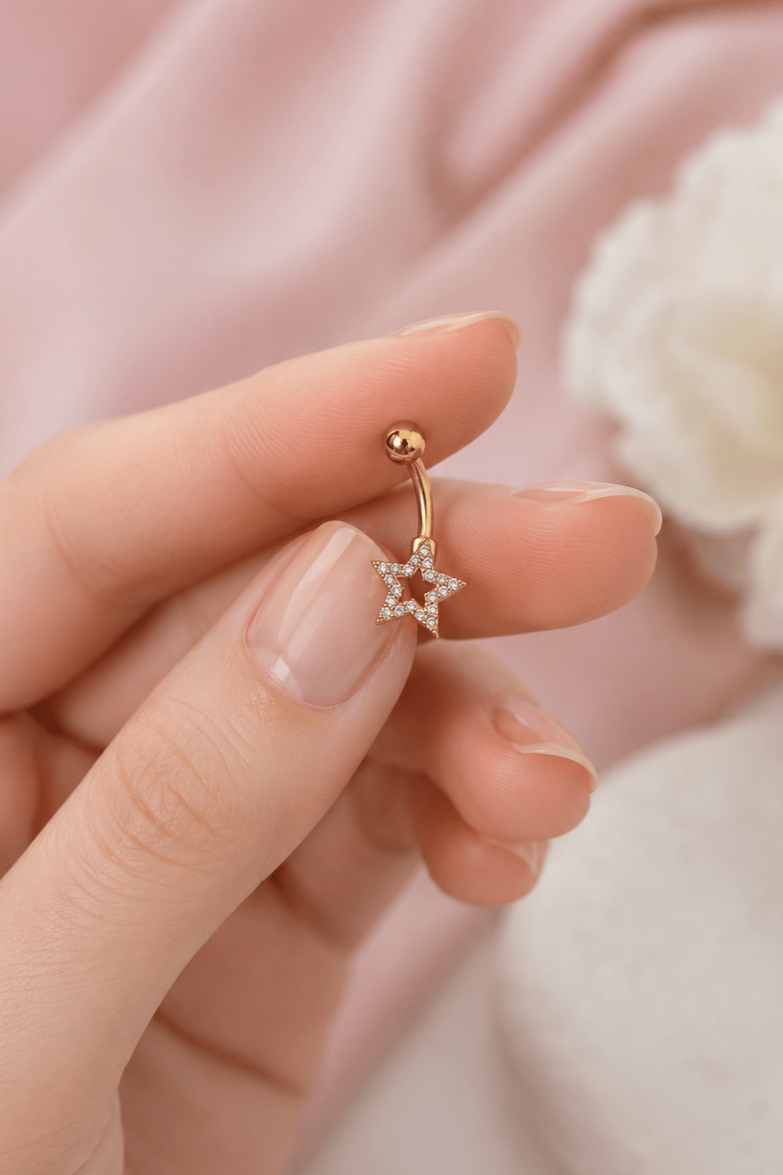 Minimal Yıldız Zirkon Taşlı Göbek Piercingi
