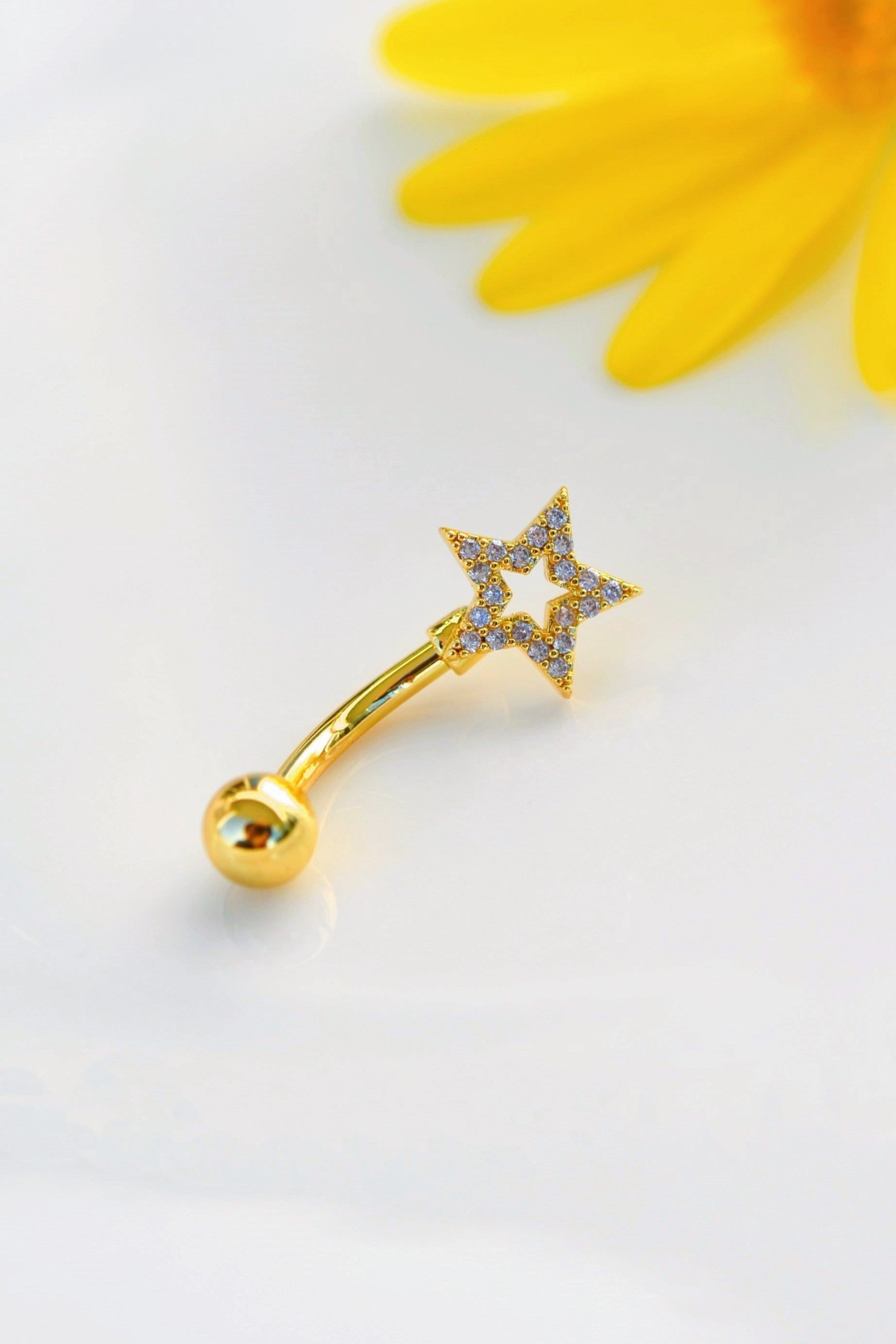 Minimal Yıldız Zirkon Taşlı Göbek Piercingi