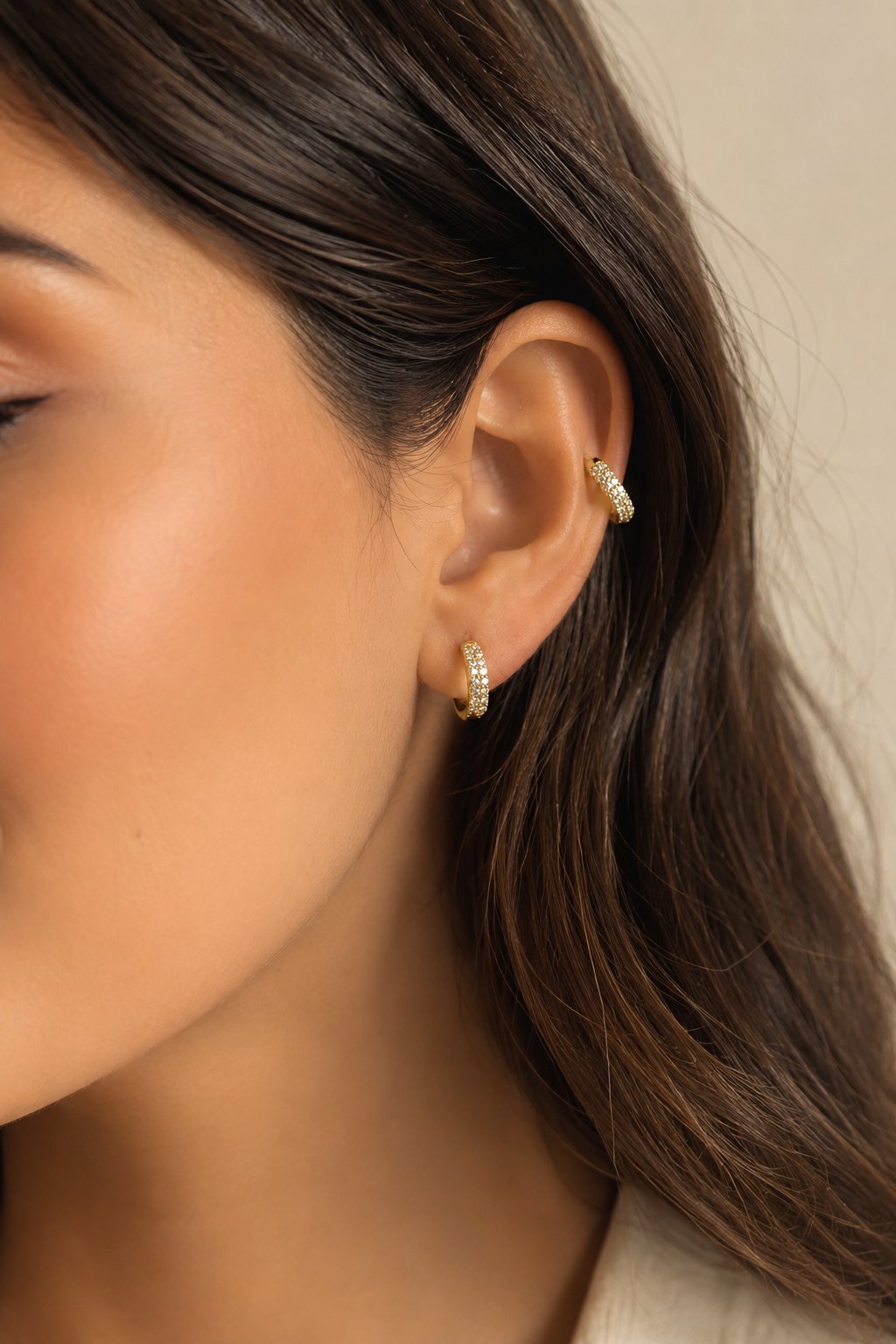 Minimal Zirkon Taşlı Halka Küpe 14K Gold Renk Xuping Küpe