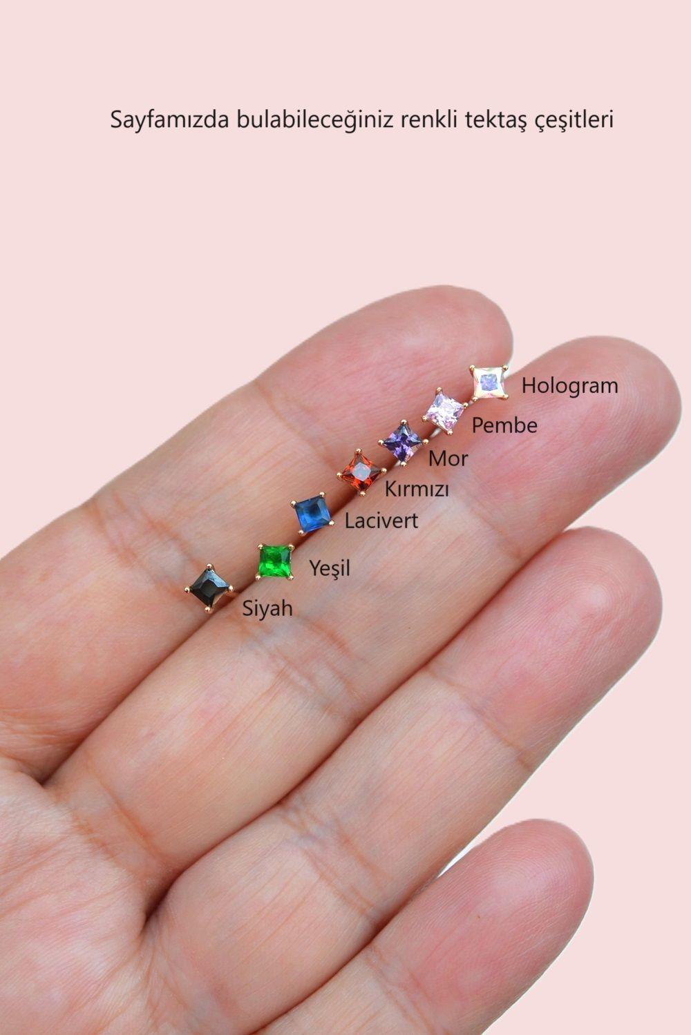 Mor Taşlı Zirkon Tektaş Küpe 3 mm