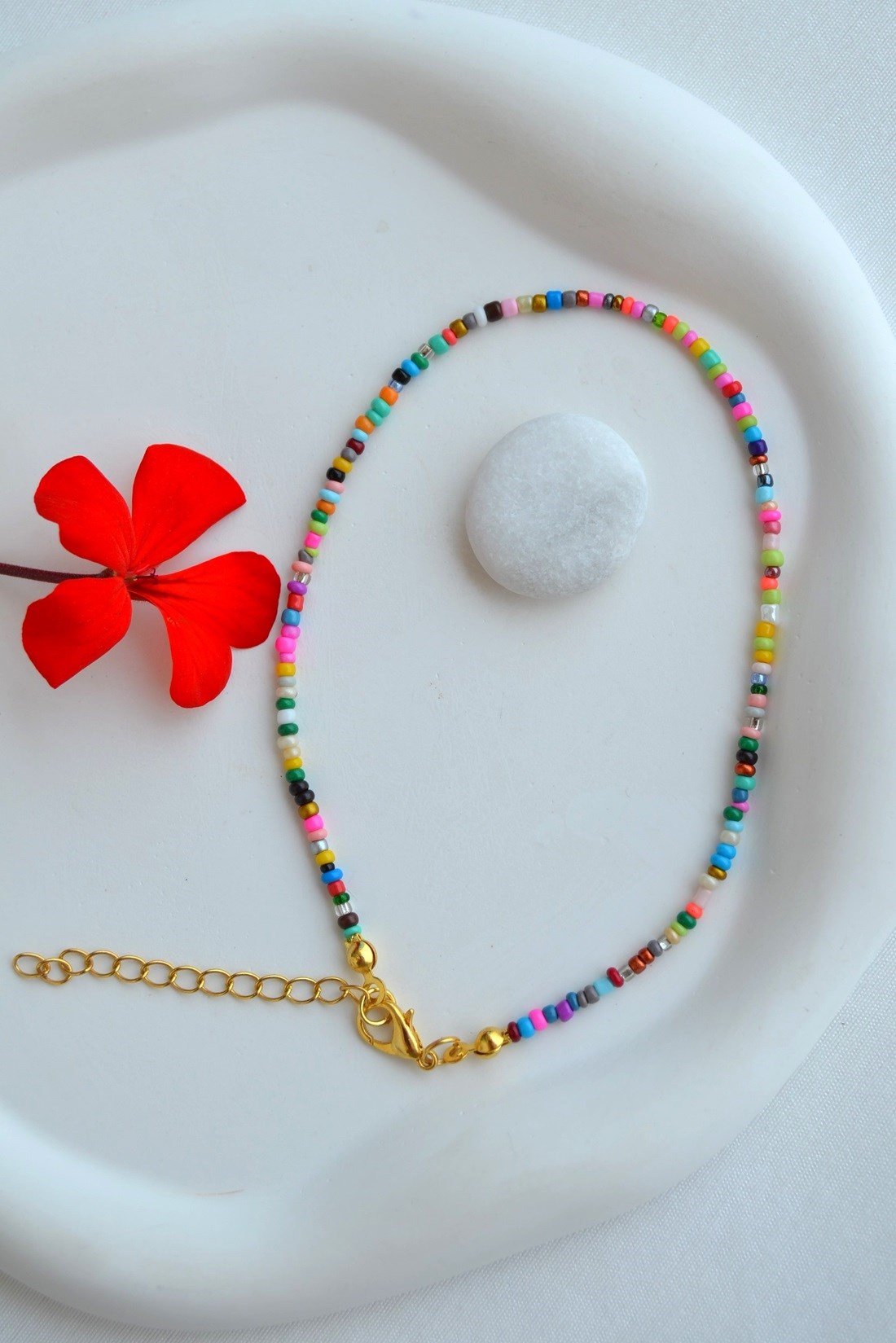 Multicolor Kum Boncuk Halhal Ayarlanabilir Gold Renk Kapamalı Yazlık Halhal