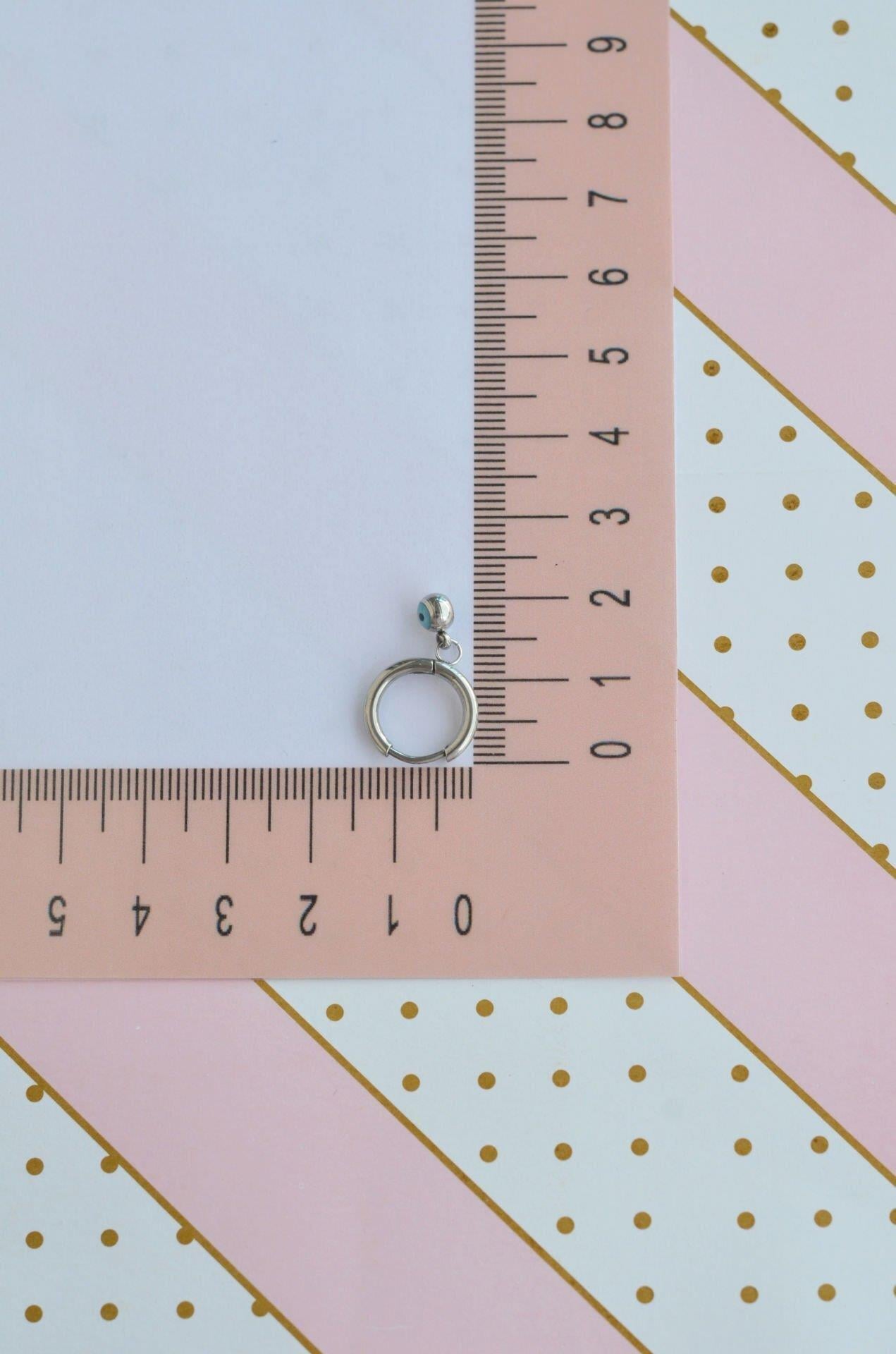 Nazar Boncuklu Çelik Halka Küpe Gümüş Renk