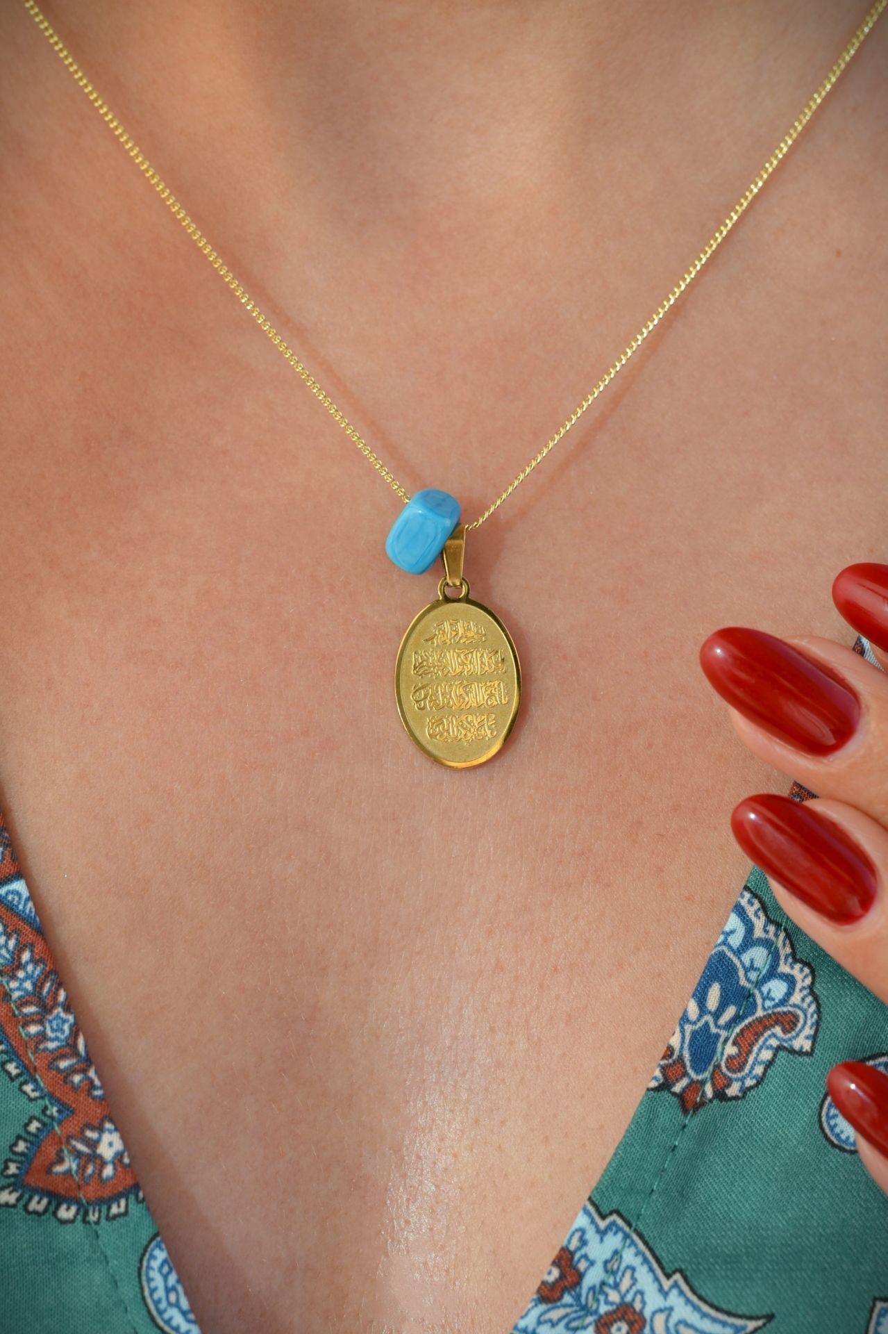 Oval Mavi Boncuklu Nazar Dualı Kolye Plaka Kolye