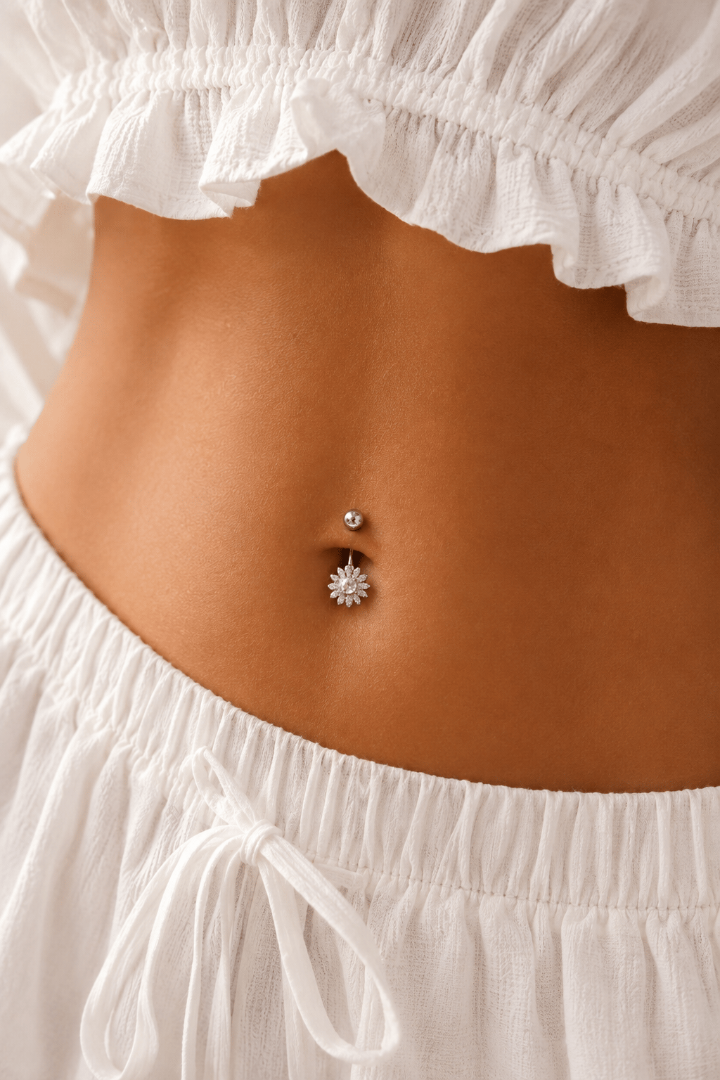 Papatya Zirkon Taşlı Çelik Göbek Piercing