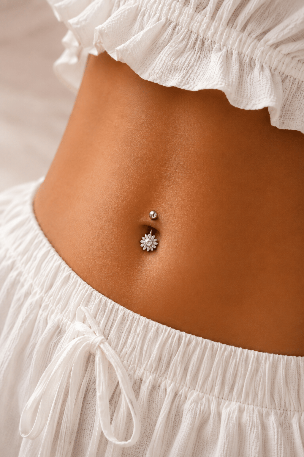 Papatya Zirkon Taşlı Çelik Göbek Piercing
