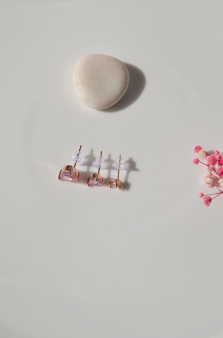 Pembe Kalpli Üçlü Küpe Seti Gold Rengi