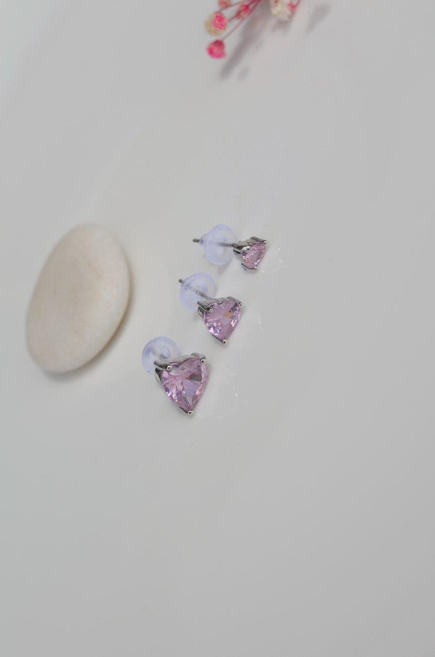 Pembe Kalpli Üçlü Küpe Seti Gümüş Rengi