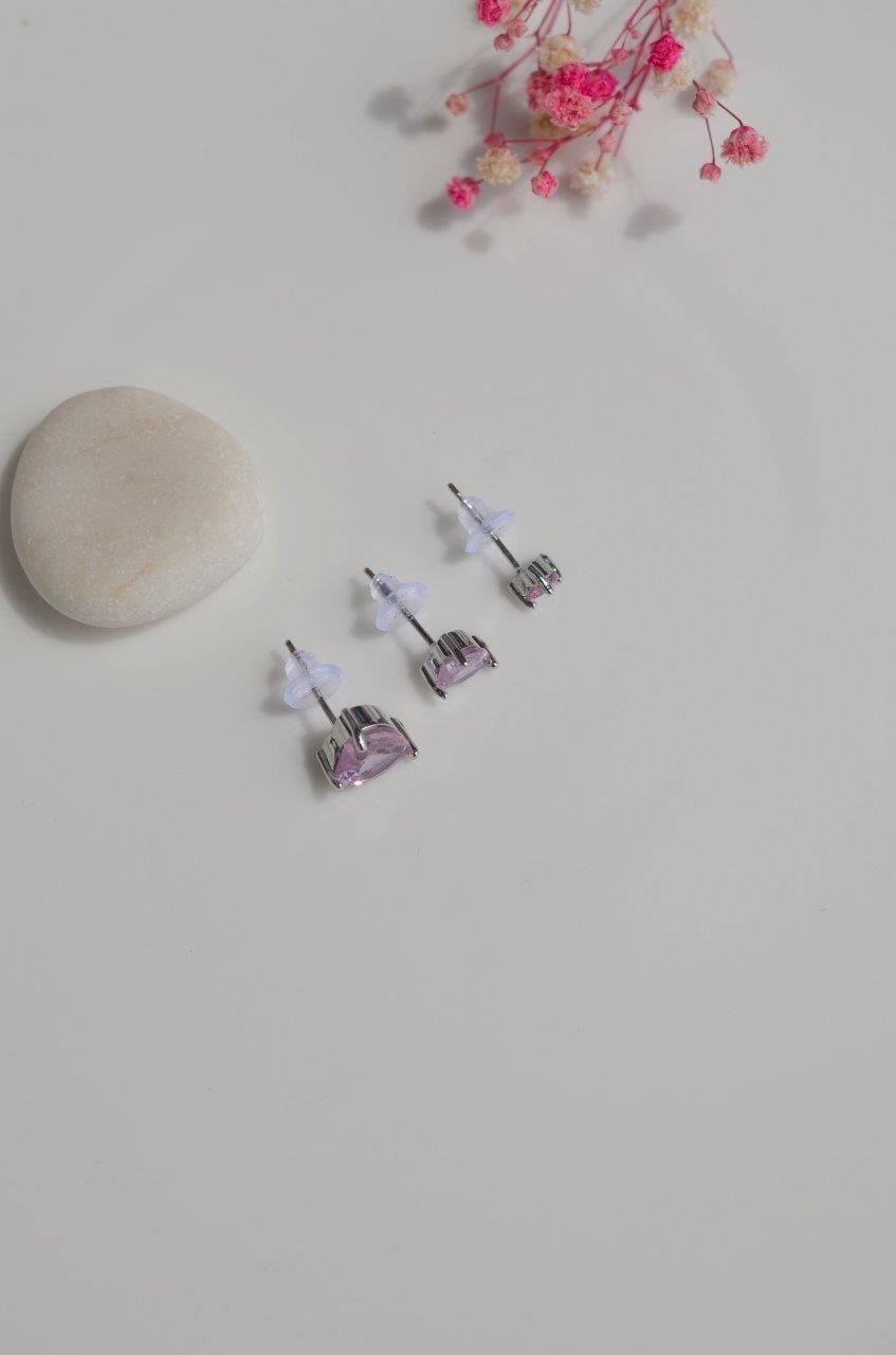 Pembe Kalpli Üçlü Küpe Seti Gümüş Rengi