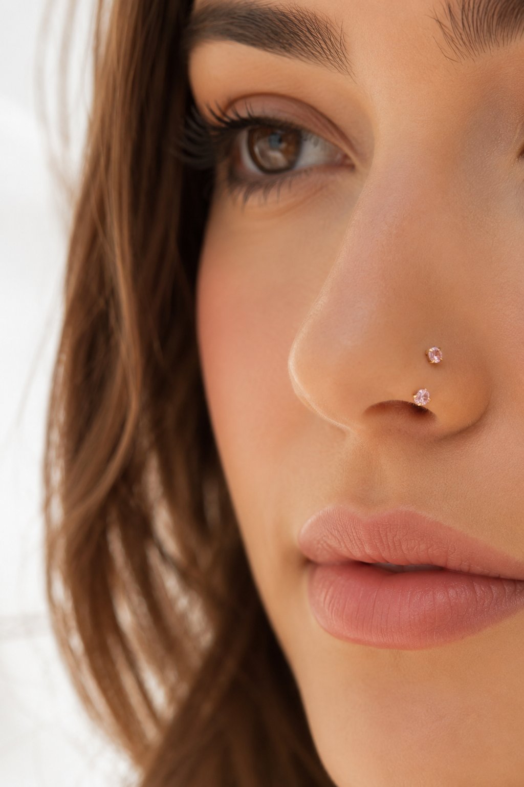 Pembe Taşlı Yarım Halka Piercing 316L Çelik Burun Hızması Helix Tragus