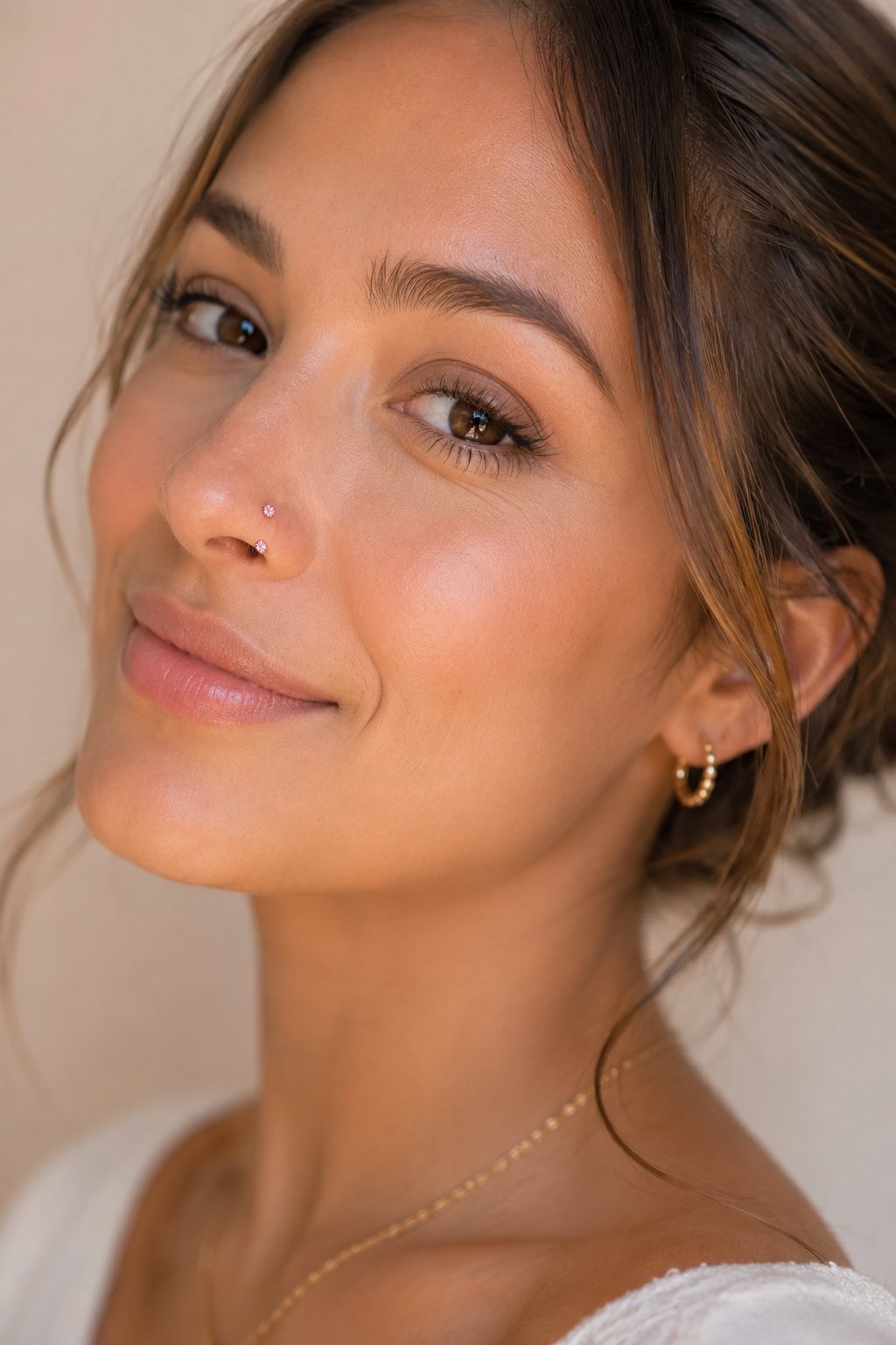 Pembe Taşlı Yarım Halka Piercing 316L Çelik Burun Hızması Helix Tragus