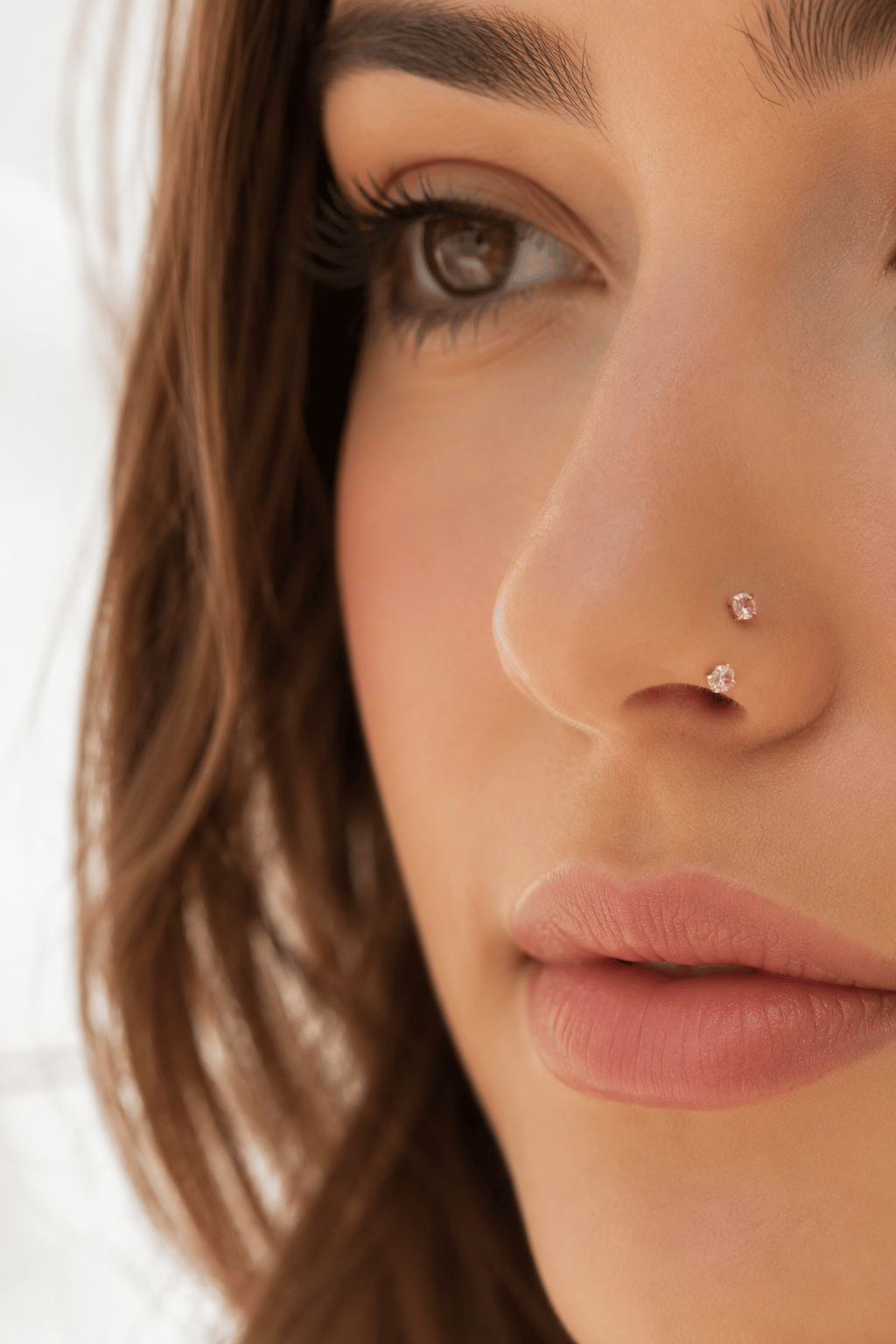 Pembe Taşlı Yarım Halka Piercing 316L Çelik Burun Hızması Helix Tragus