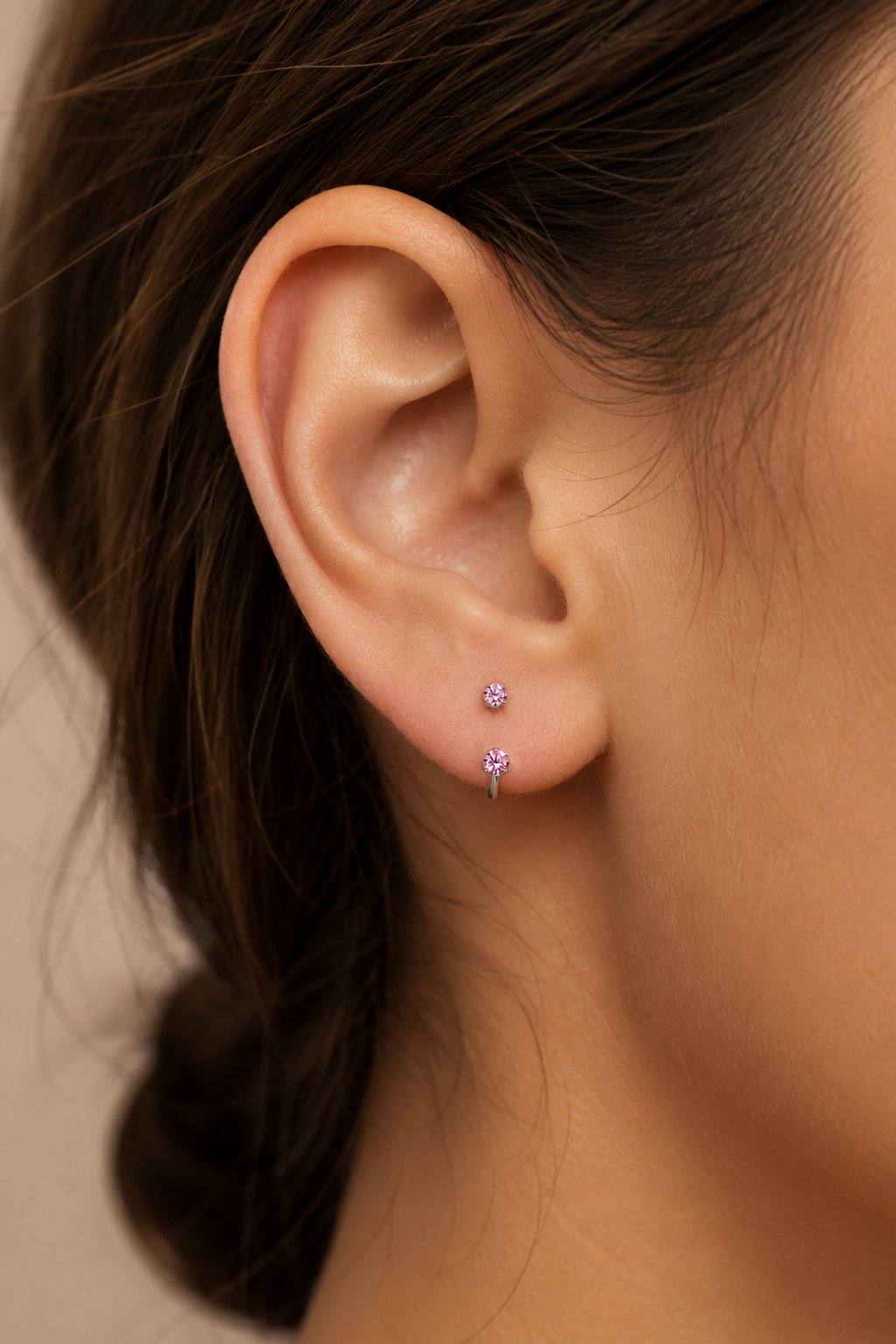 Pembe Taşlı Yarım Halka Piercing 316L Çelik Burun Hızması Helix Tragus