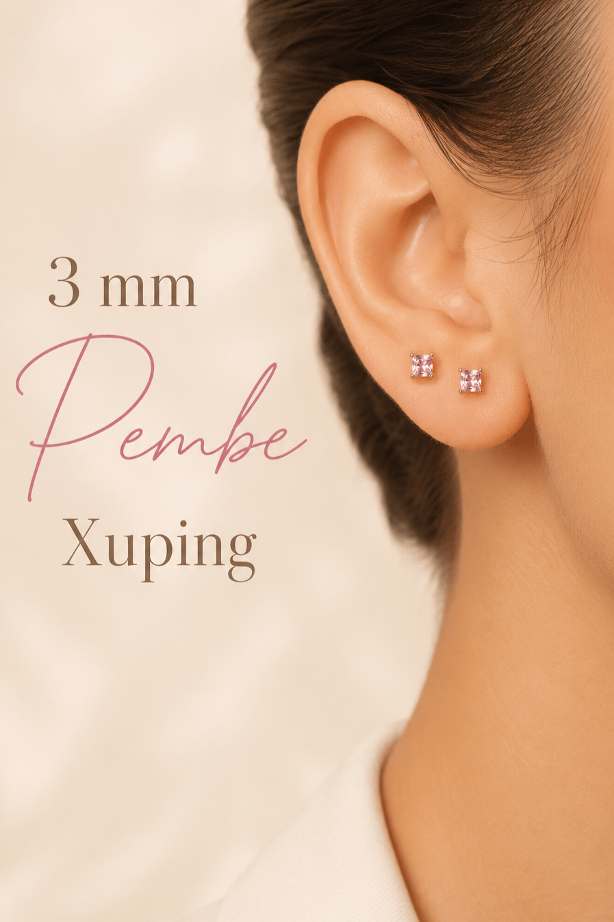 Pembe Taşlı Zirkon Tektaş Küpe 3 mm