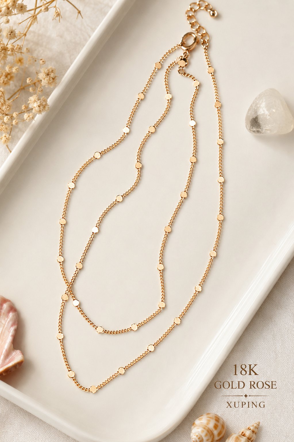 Pullu Detaylı Zincir Kolye – 55 cm Minimal Işıltılı Gold Kolye