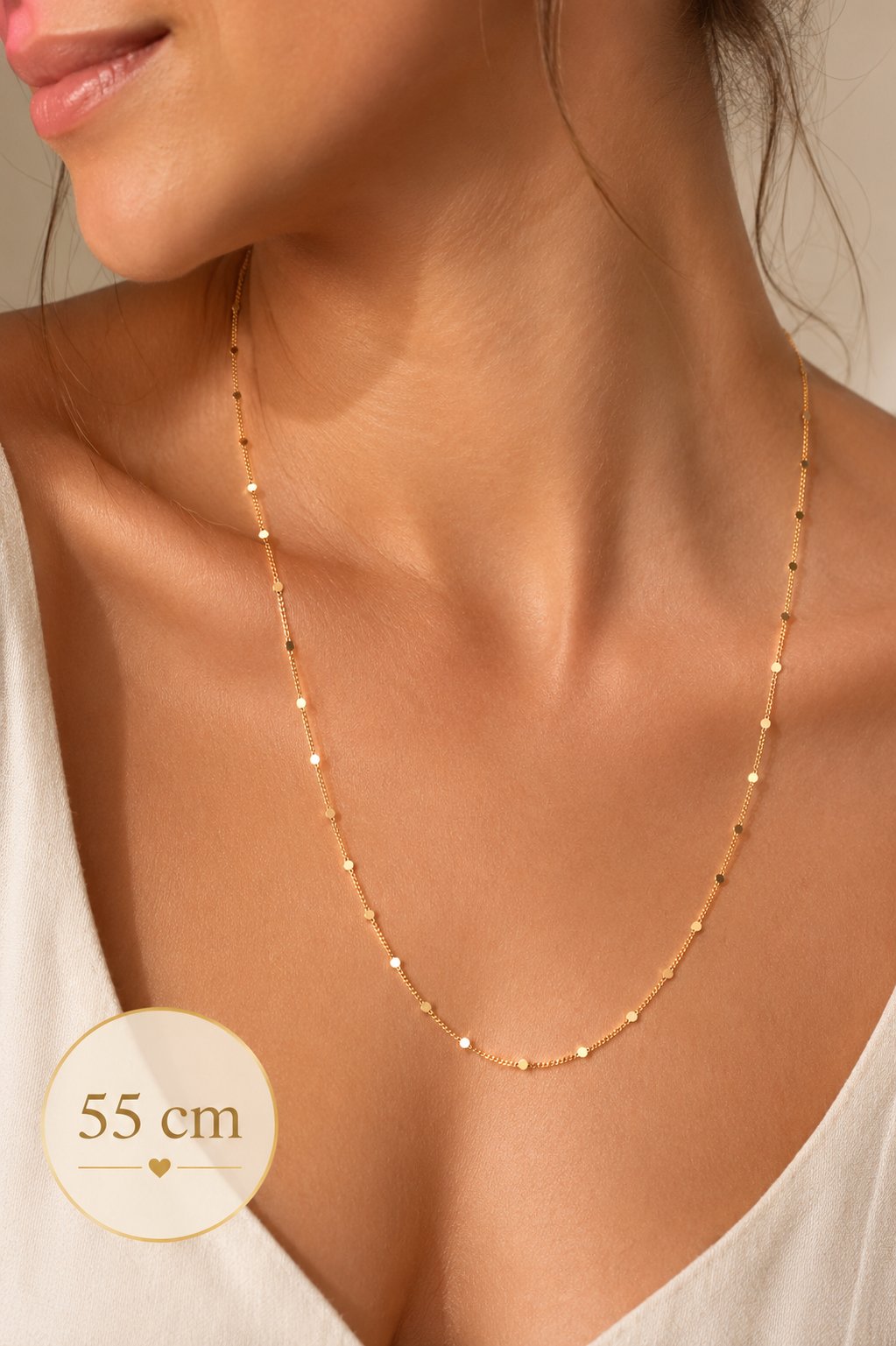 Pullu Detaylı Zincir Kolye – 55 cm Minimal Işıltılı Gold Kolye