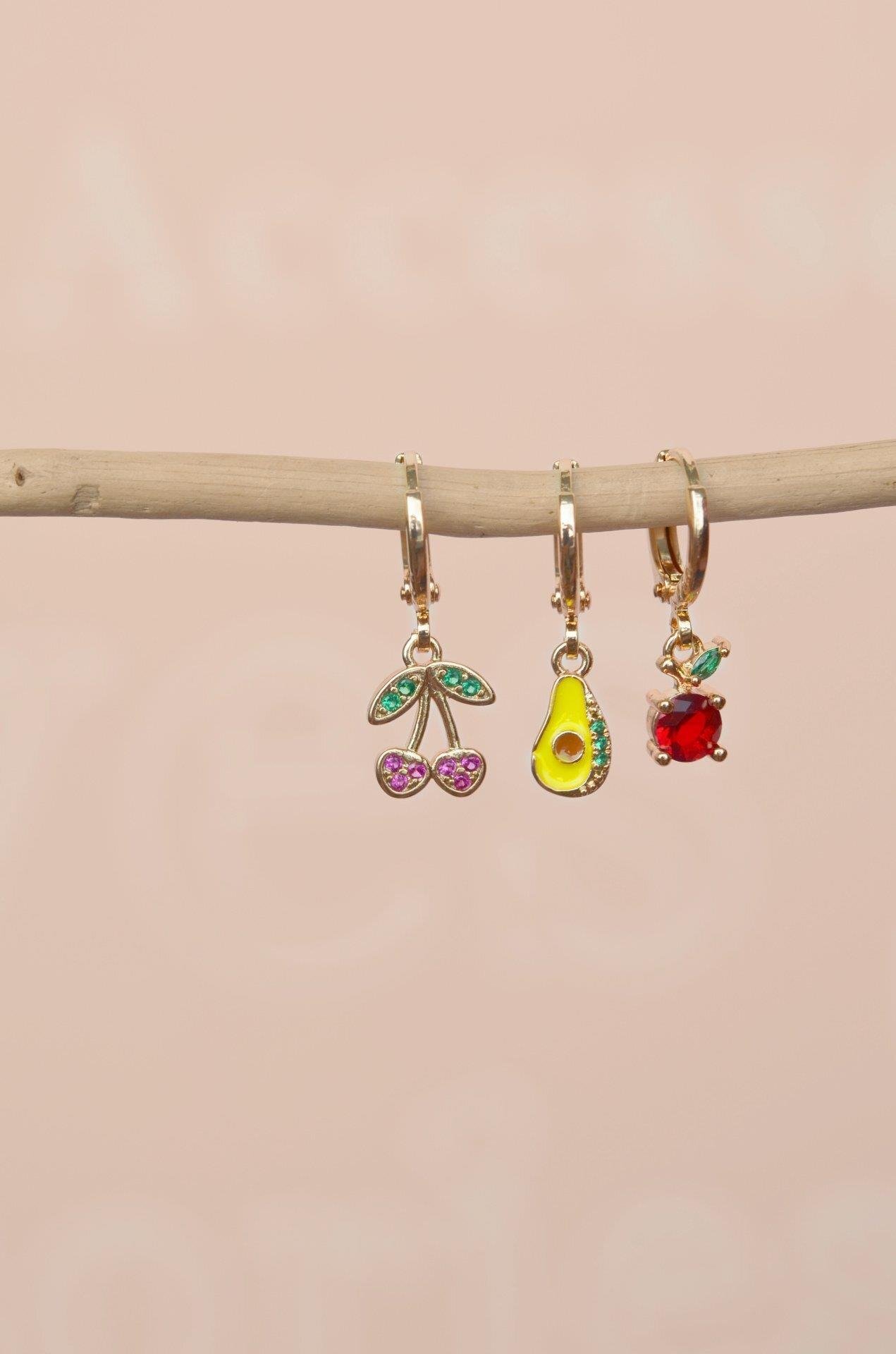 Renkli Kiraz Avakado Meyveli 3'lü Küpe Seti