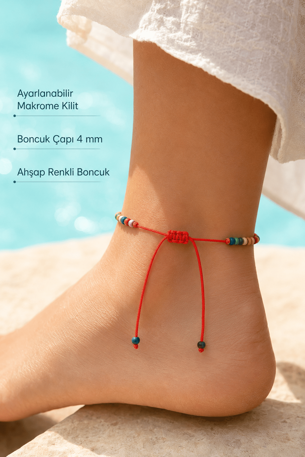 Renkli Mini Ahşap Boncuklu Halhal