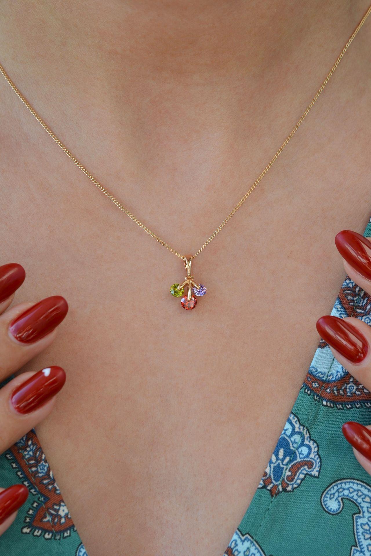 Renkli Svarovski Taşlı Kolye Işıltılı Kiraz Kolye