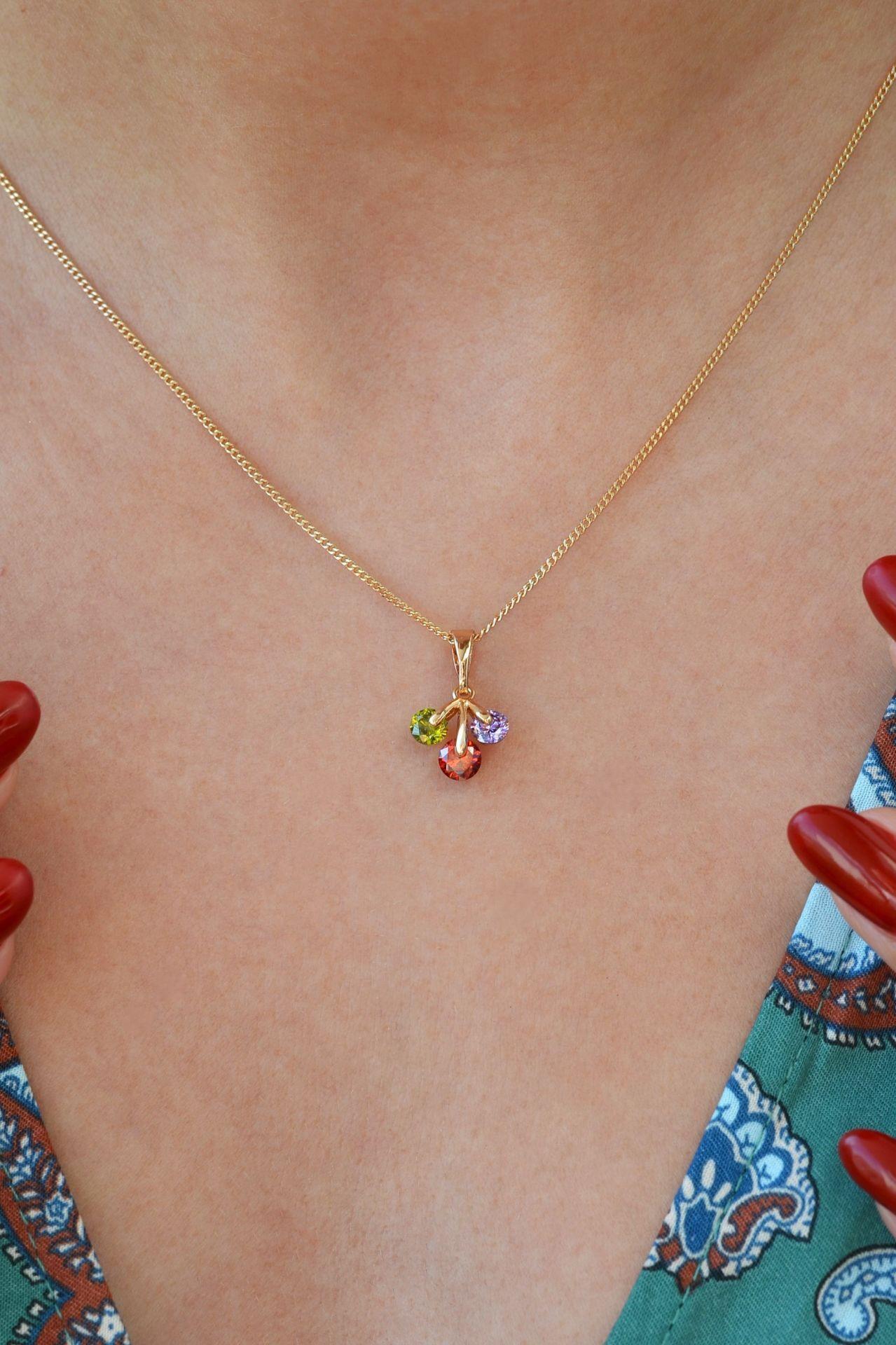 Renkli Svarovski Taşlı Kolye Işıltılı Kiraz Kolye