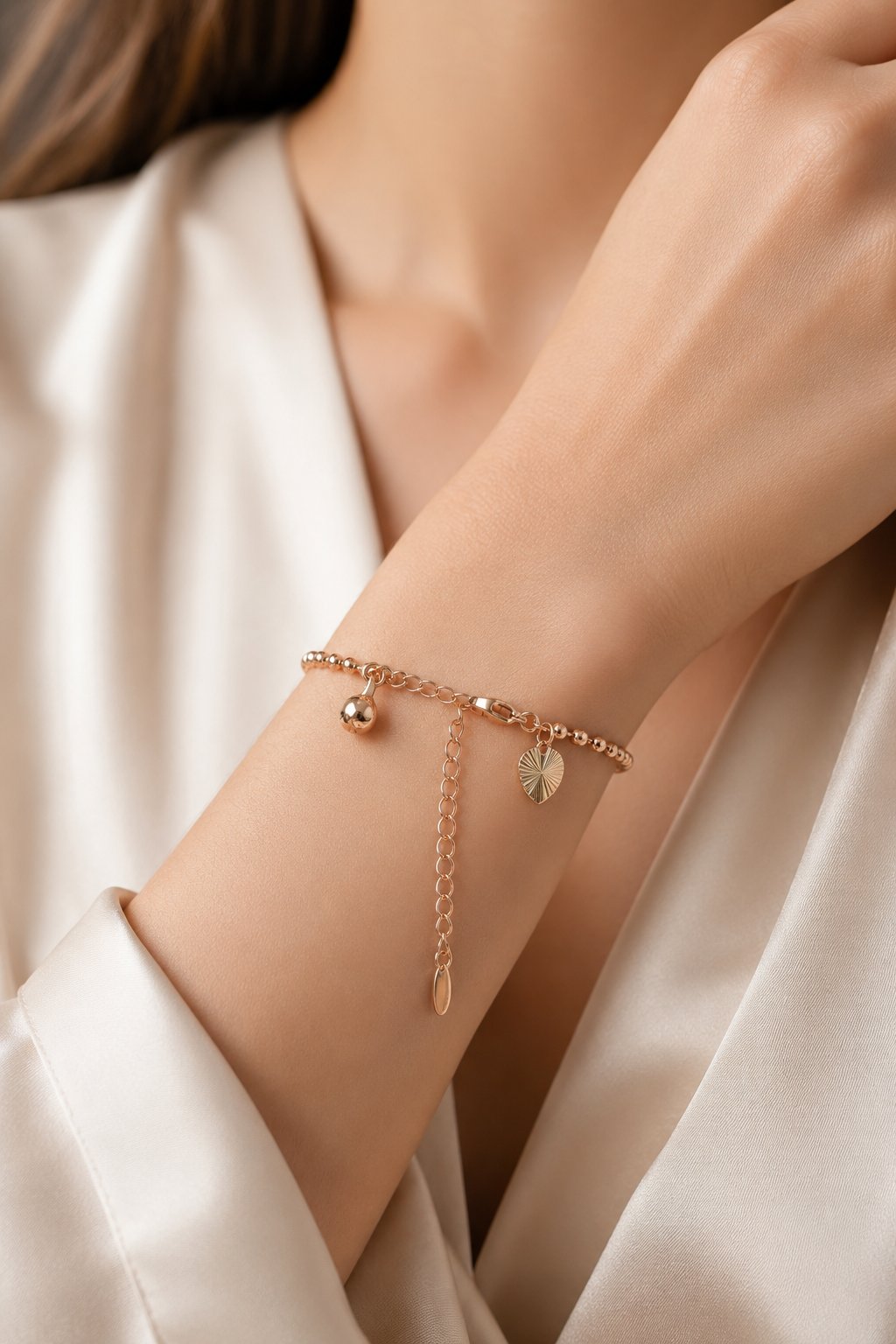 Rose Gold Dorika Topçuklu Kadın Bileklik 16 cm + 5 cm
