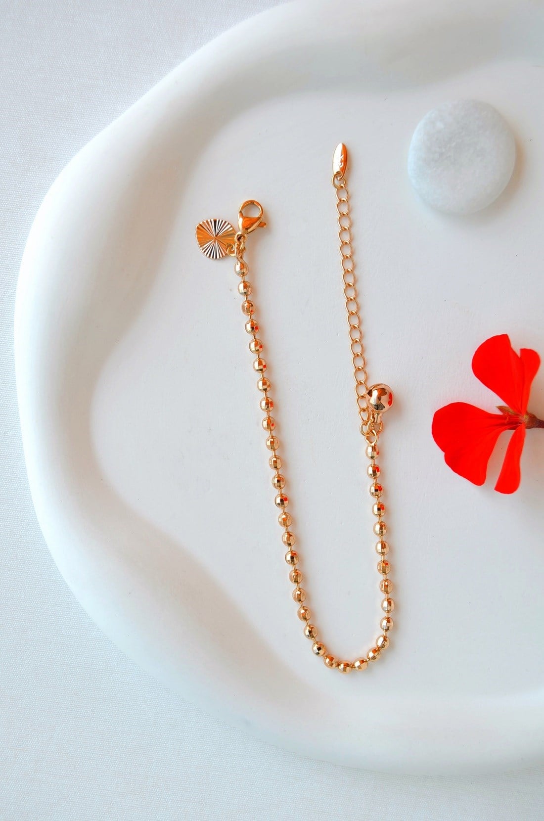 Rose Gold Dorika Topçuklu Kadın Bileklik 16 cm + 5 cm