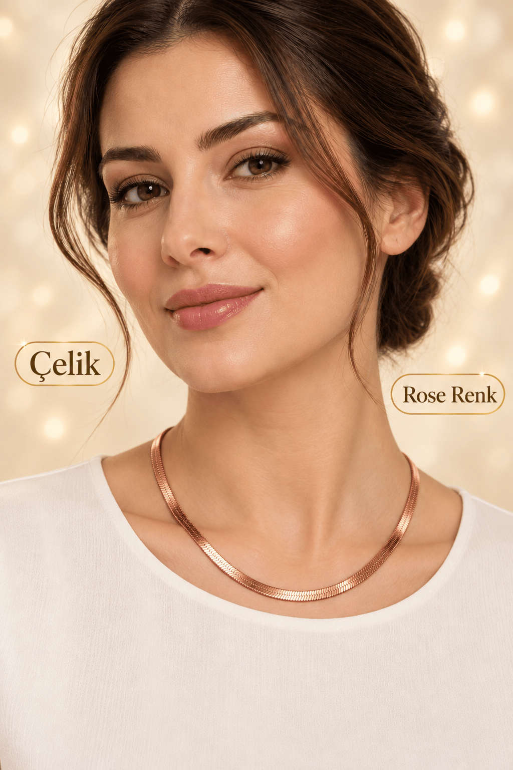 Rose Renk Çelik İtalyan Zincir Kolye