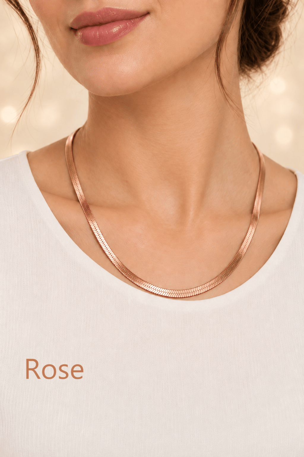 Rose Renk Çelik İtalyan Zincir Kolye
