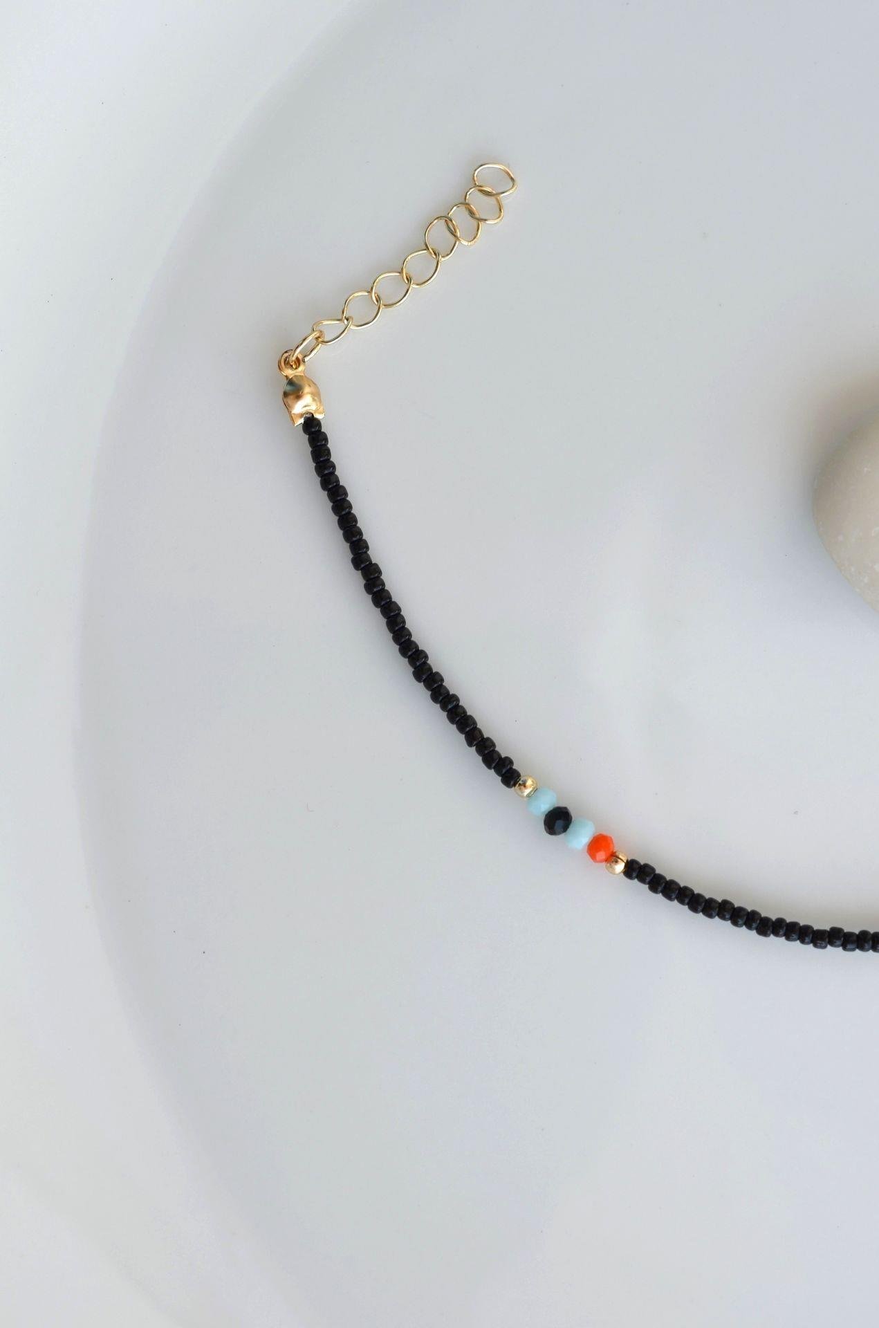 Siyah Kum Boncuklu Halhal Küçük Nazar Boncuklu Halhal