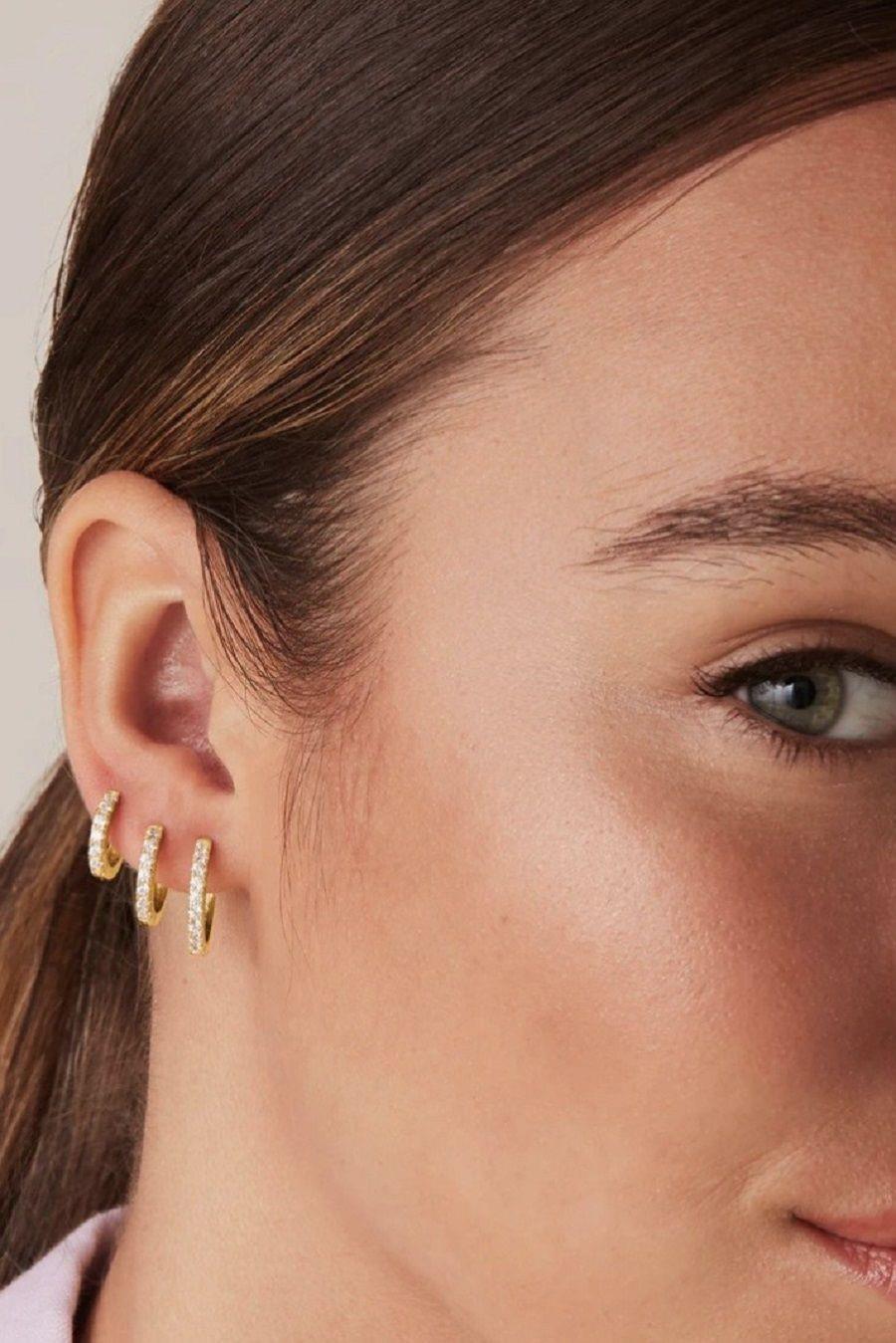 Taşlı Minimal Halka Küpe Seti 3 Parça