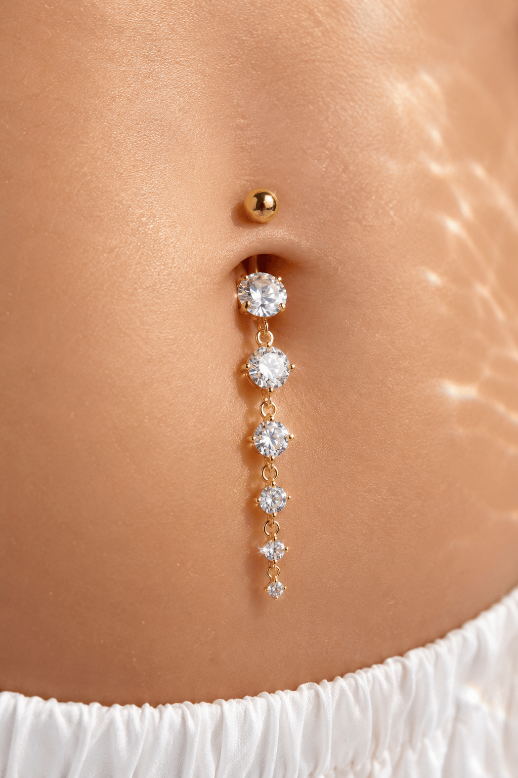 Taşlı Sallantılı Göbek Piercingi Gold