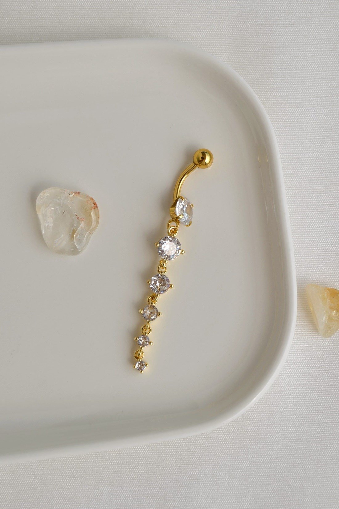 Taşlı Sallantılı Göbek Piercingi Gold