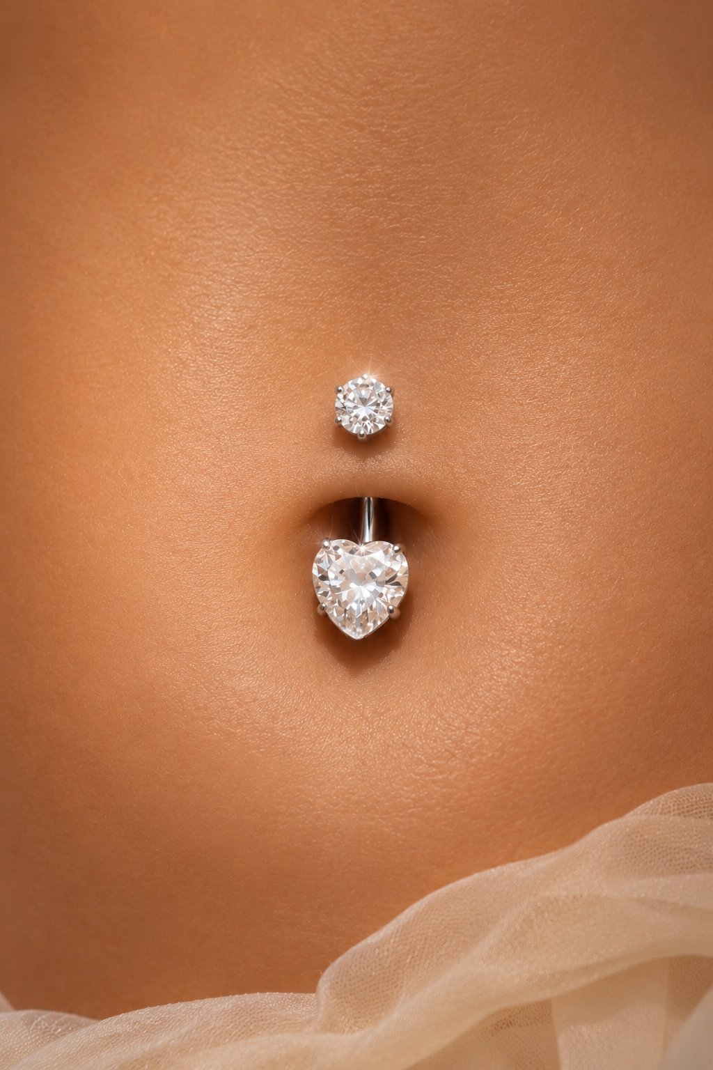Titanyum Kalp Zirkon Taşlı Göbek Piercing