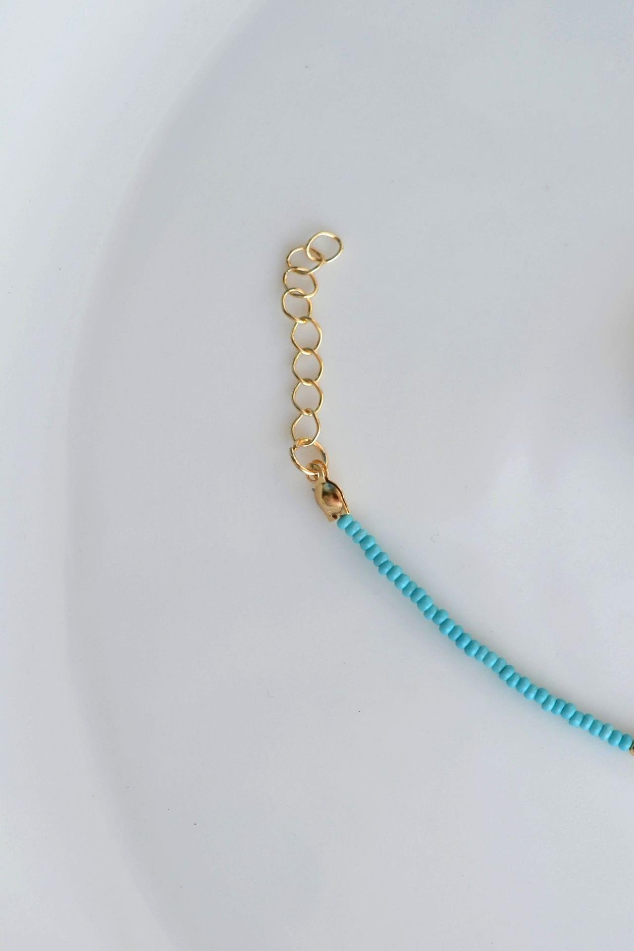 Turquaz Kum Boncuklu Halhal Küçük Nazar Boncuklu Halhal