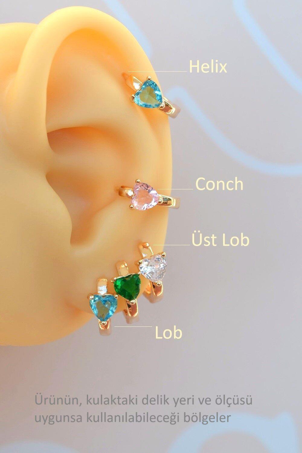 Turquaz Mavi Kalp Taşlı Mini Halka Küpe