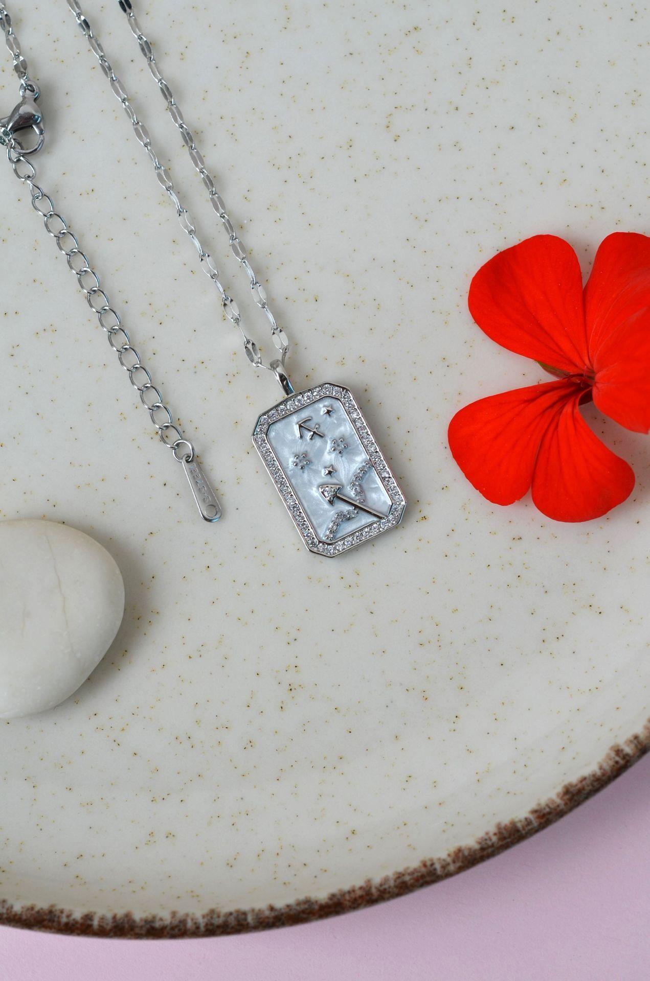 Yay Burcu Kolye Çelik Burç Kolye Yay Gümüş Renk