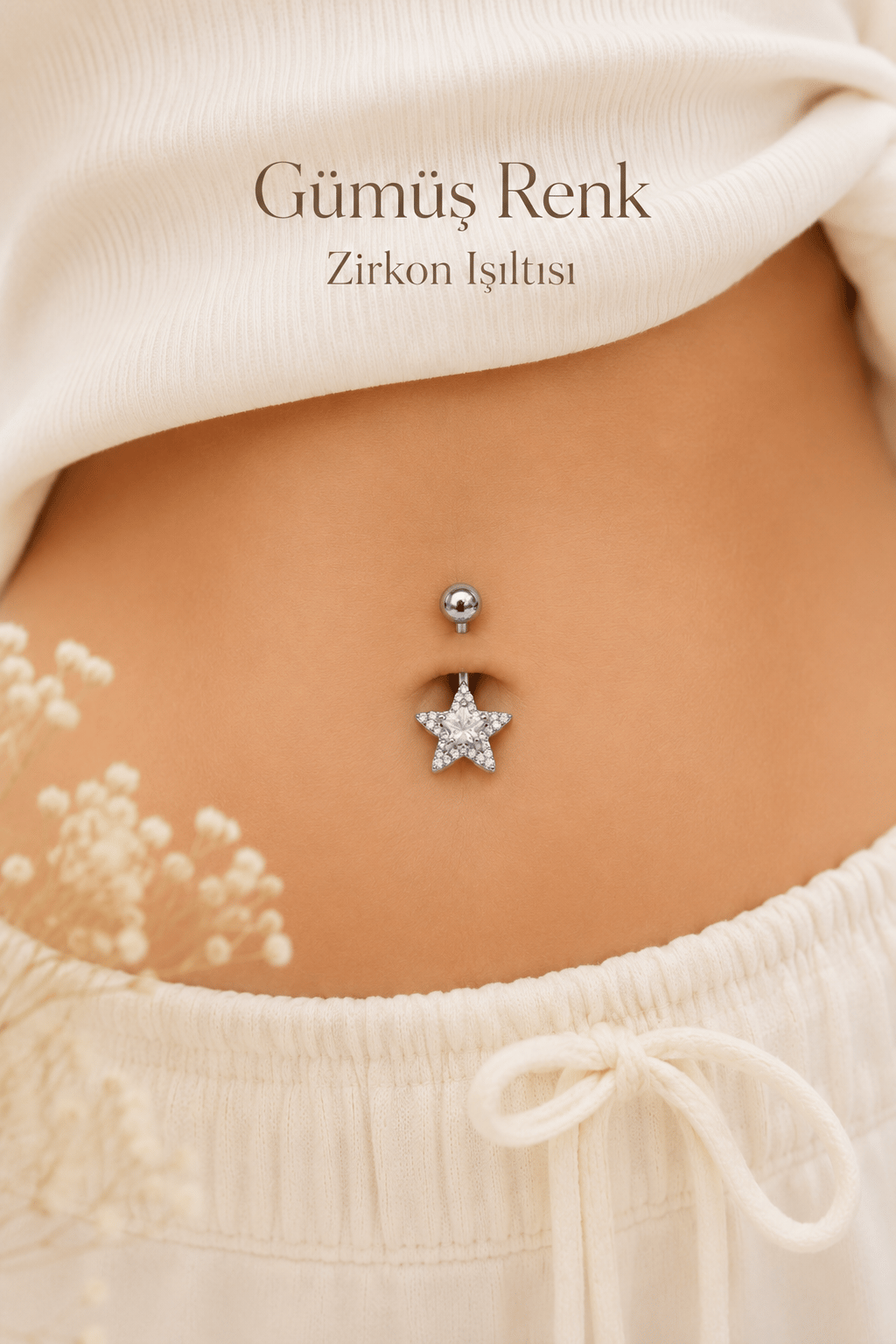 Yıldız Model Göbek Piercingi Yıldızlı Çelik