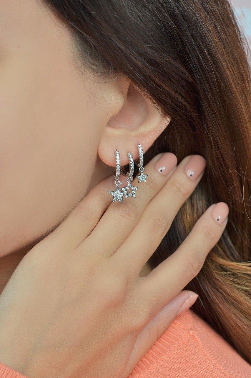 Yıldız Sallantılı 3'lü Set Küpe