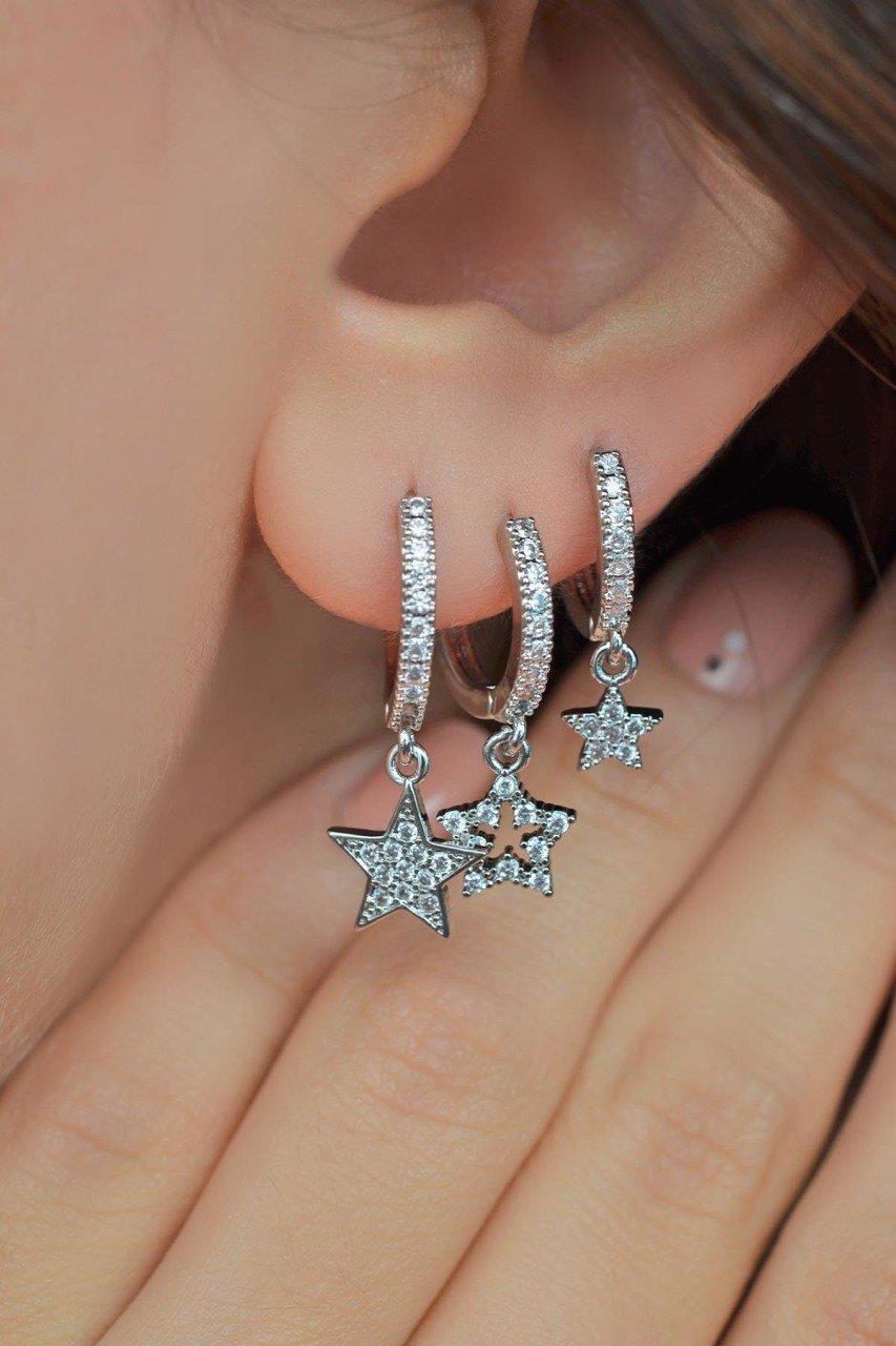 Yıldız Sallantılı 3'lü Set Küpe