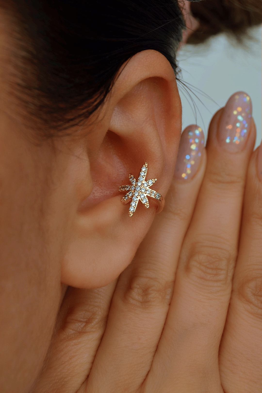 Zirkon Gold Kuzey Yıldızı Sıkıştırmalı Kıkırdak Küpesi Earcuff