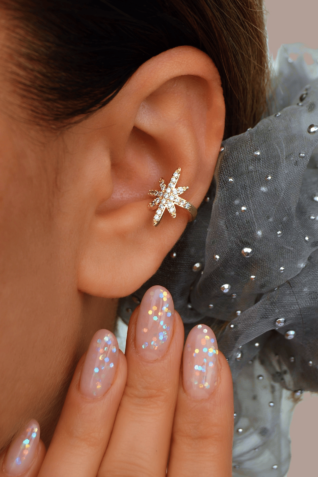 Zirkon Gold Kuzey Yıldızı Sıkıştırmalı Kıkırdak Küpesi Earcuff