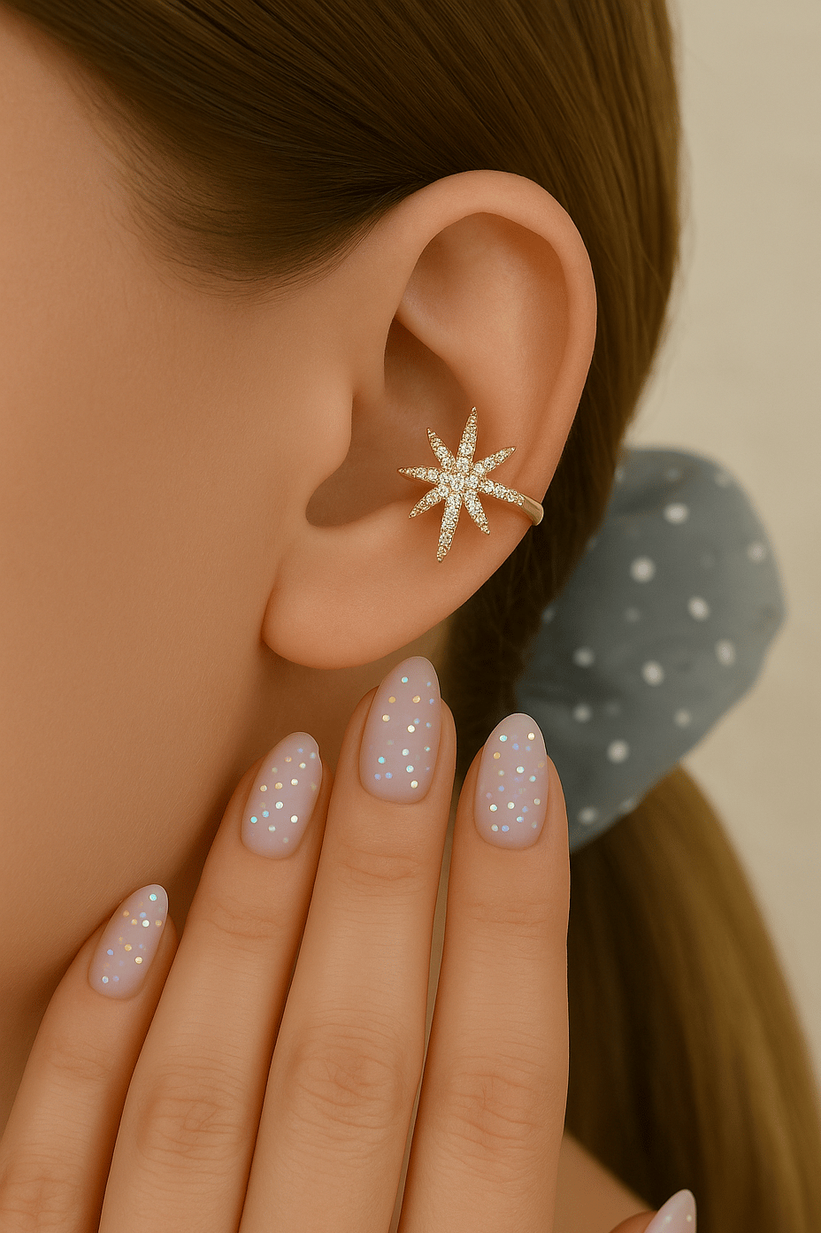 Zirkon Gold Kuzey Yıldızı Sıkıştırmalı Kıkırdak Küpesi Earcuff