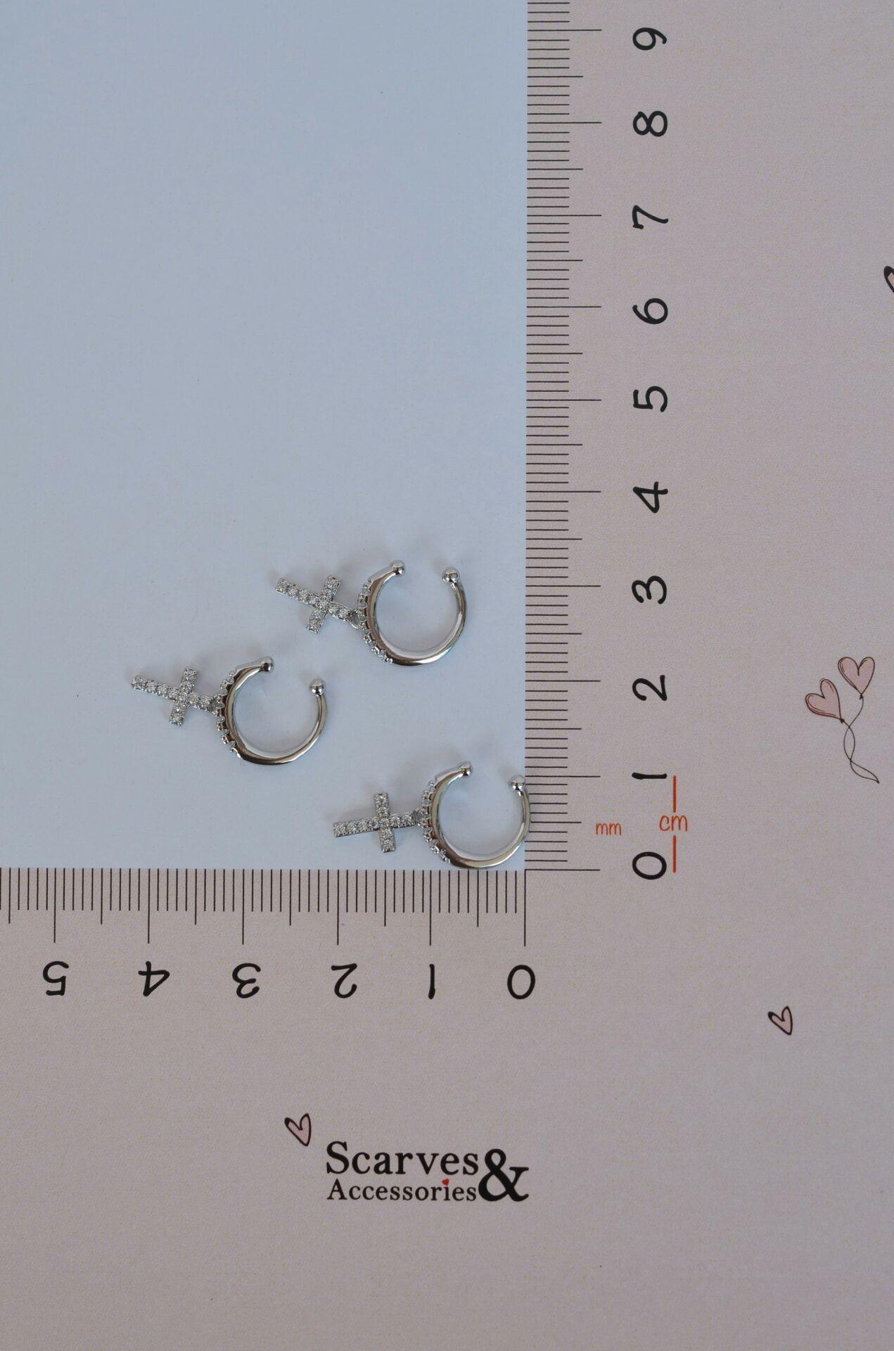 Zirkon Taşlı Cross Sallantılı Earcuff Sıkıştırmalı Kıkırdak Küpesi