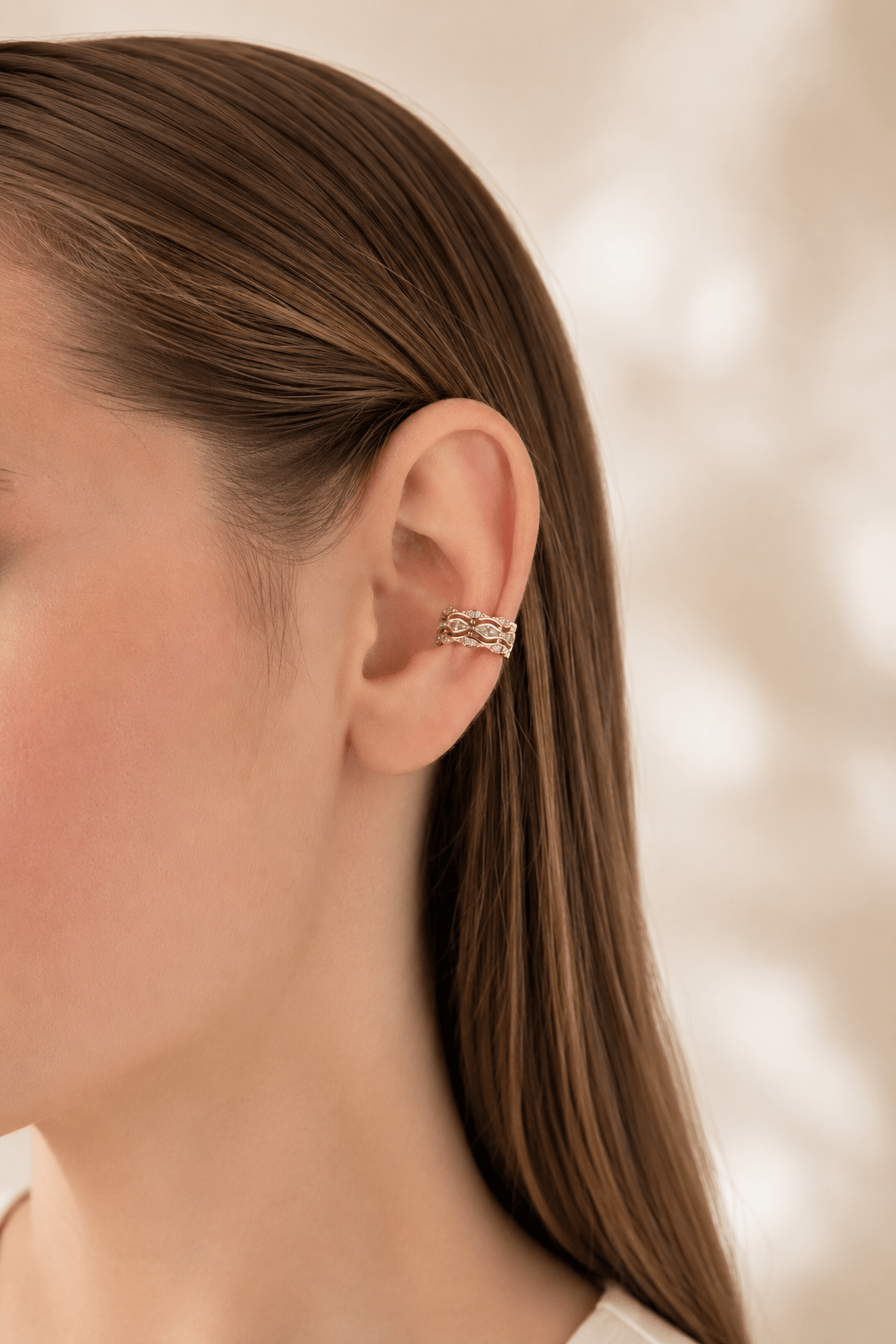 Zirkon Taşlı Gold Earcuff Deliksiz Kıkırdak Küpesi