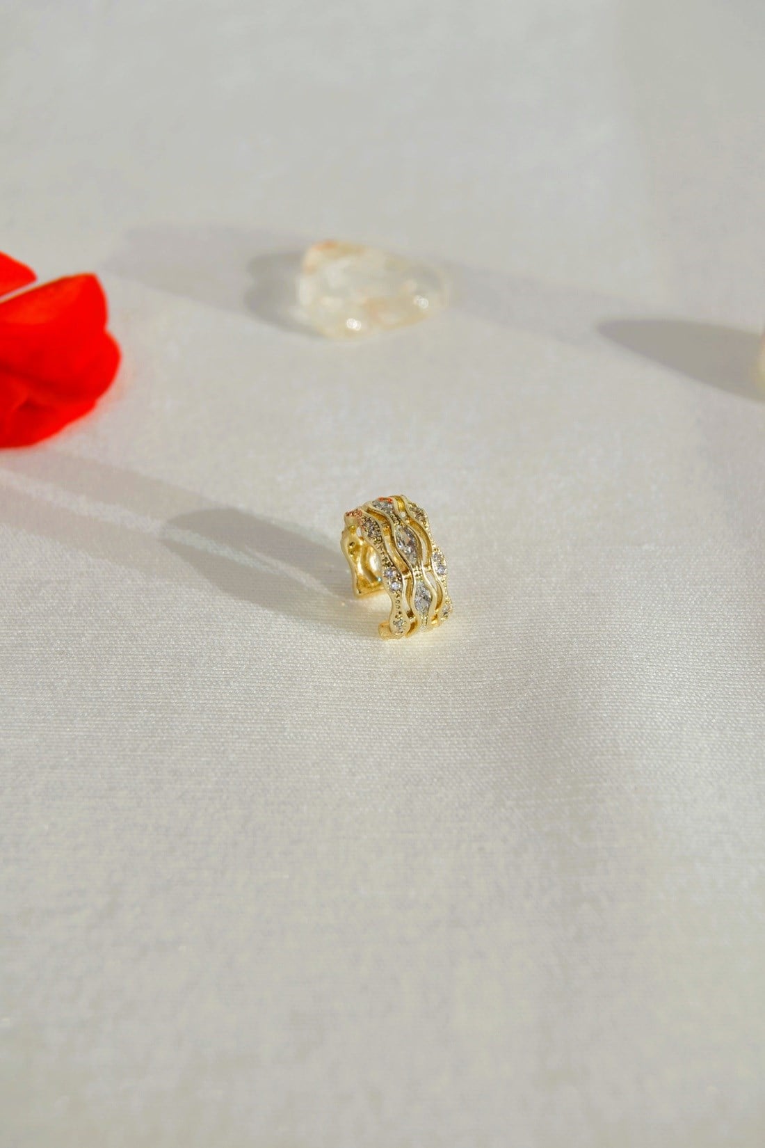 Zirkon Taşlı Gold Earcuff Deliksiz Kıkırdak Küpesi