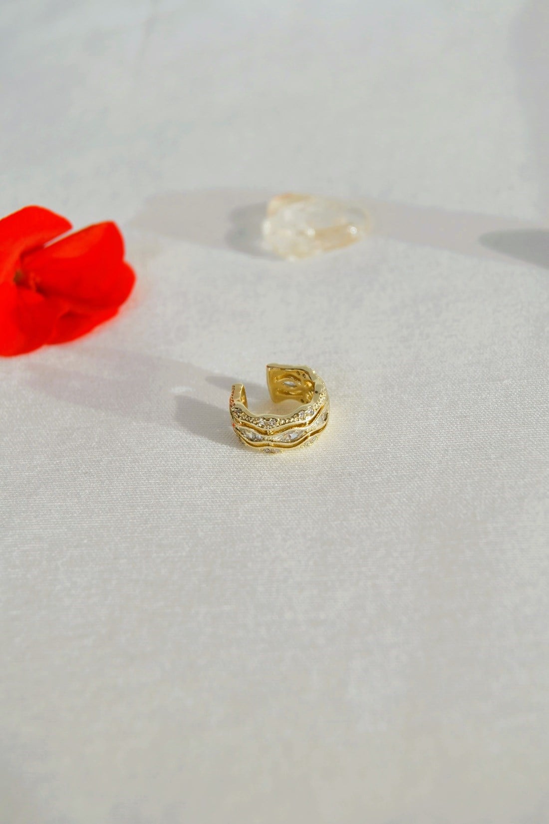 Zirkon Taşlı Gold Earcuff Deliksiz Kıkırdak Küpesi